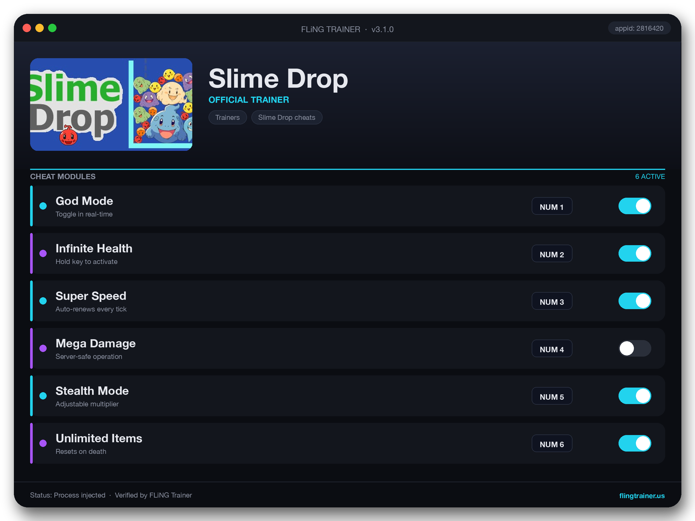 Slime Drop Trainer interface