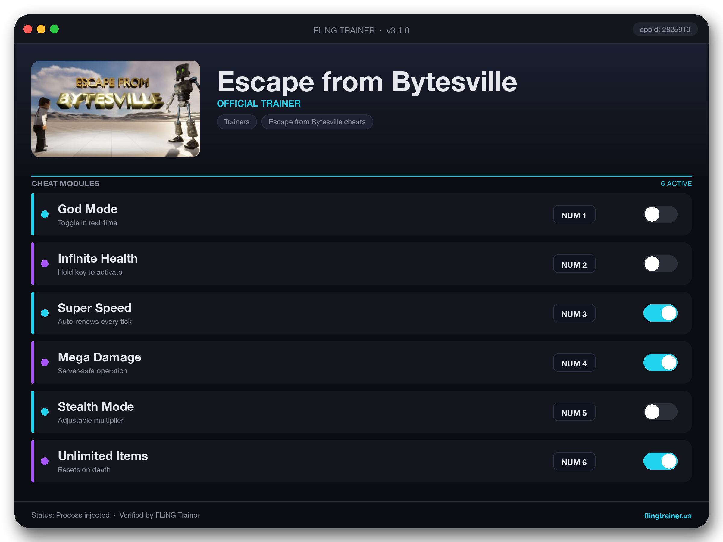 Escape from Bytesville Trainer interface