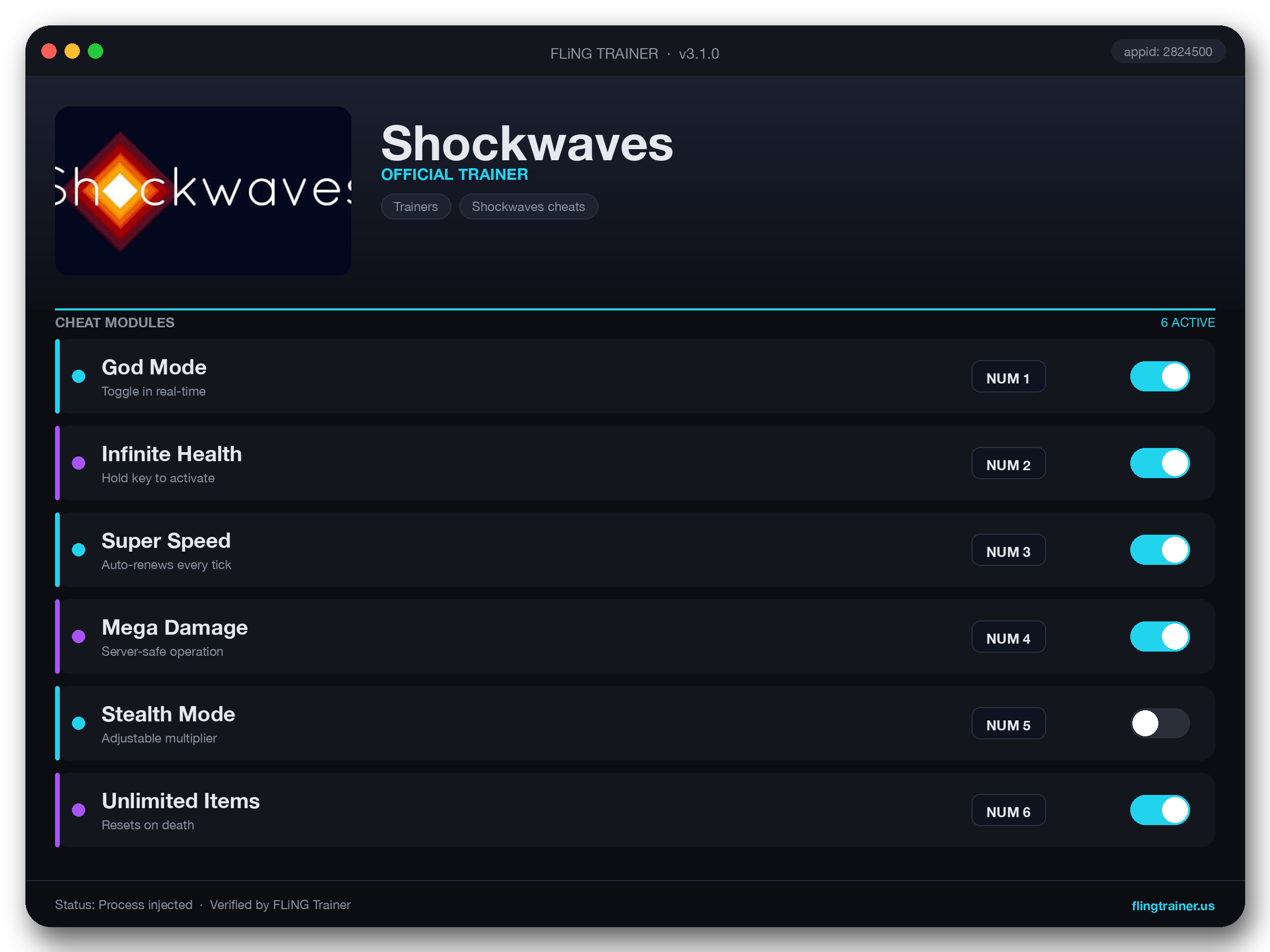 Shockwaves Trainer interface