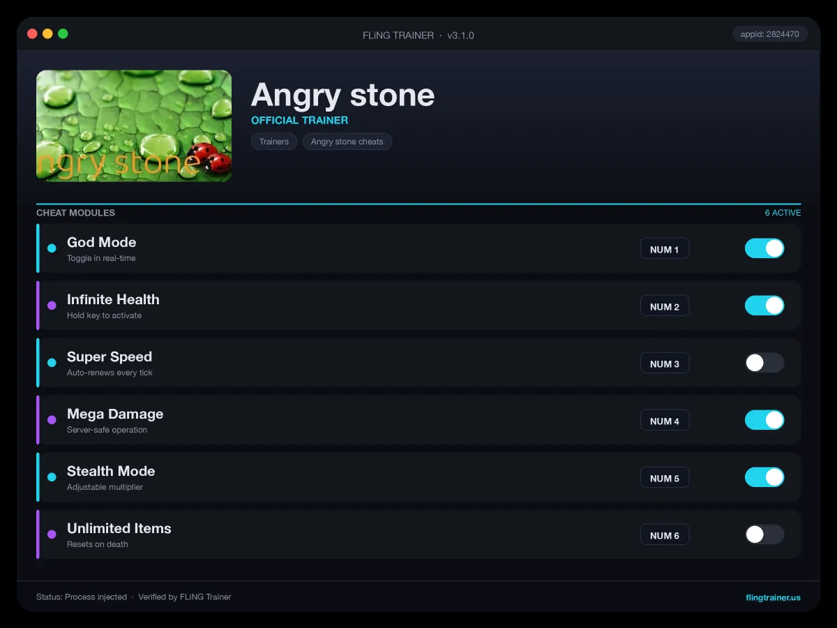 Angry stone Trainer interface