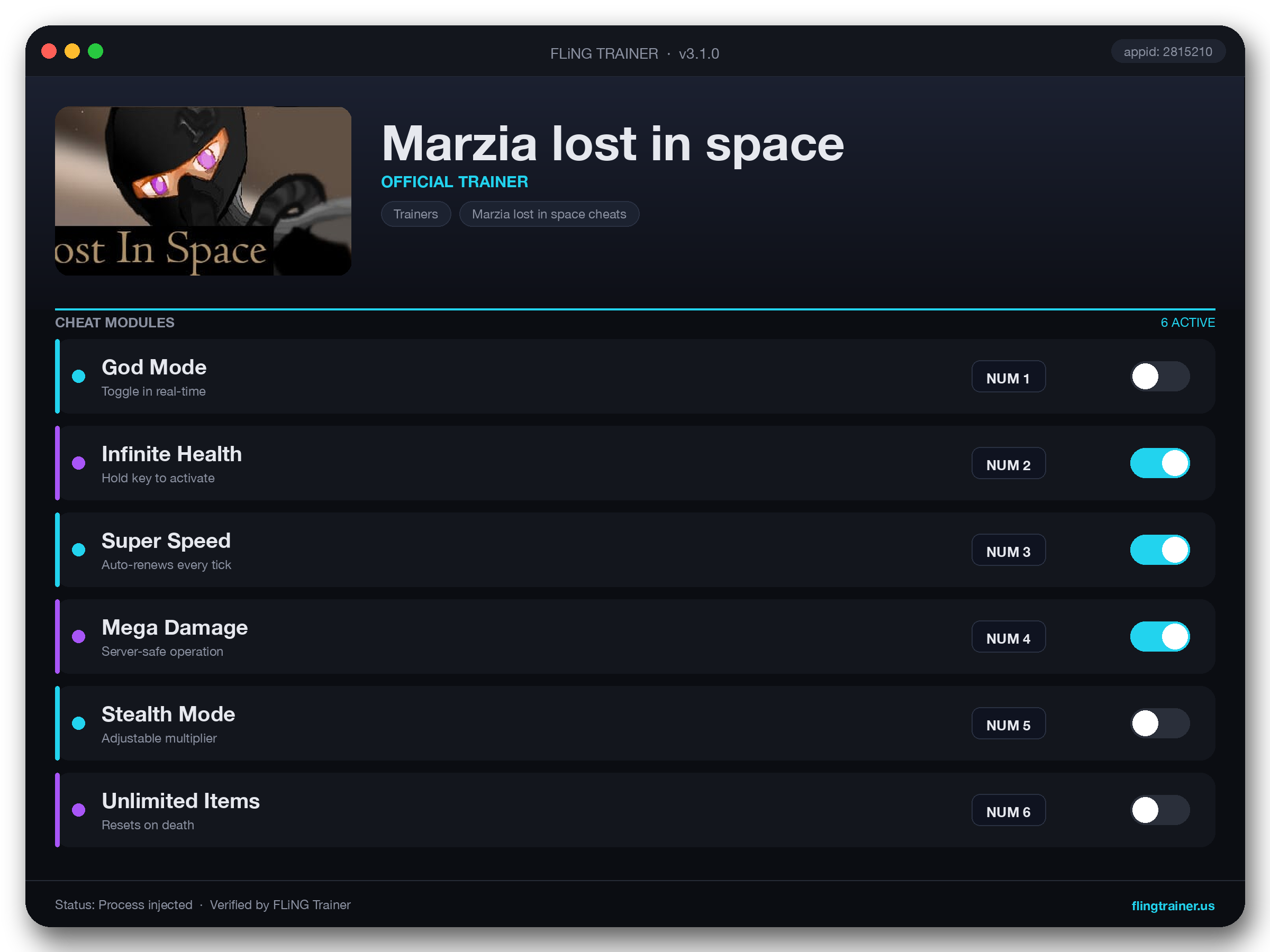 Marzia lost in space Trainer interface