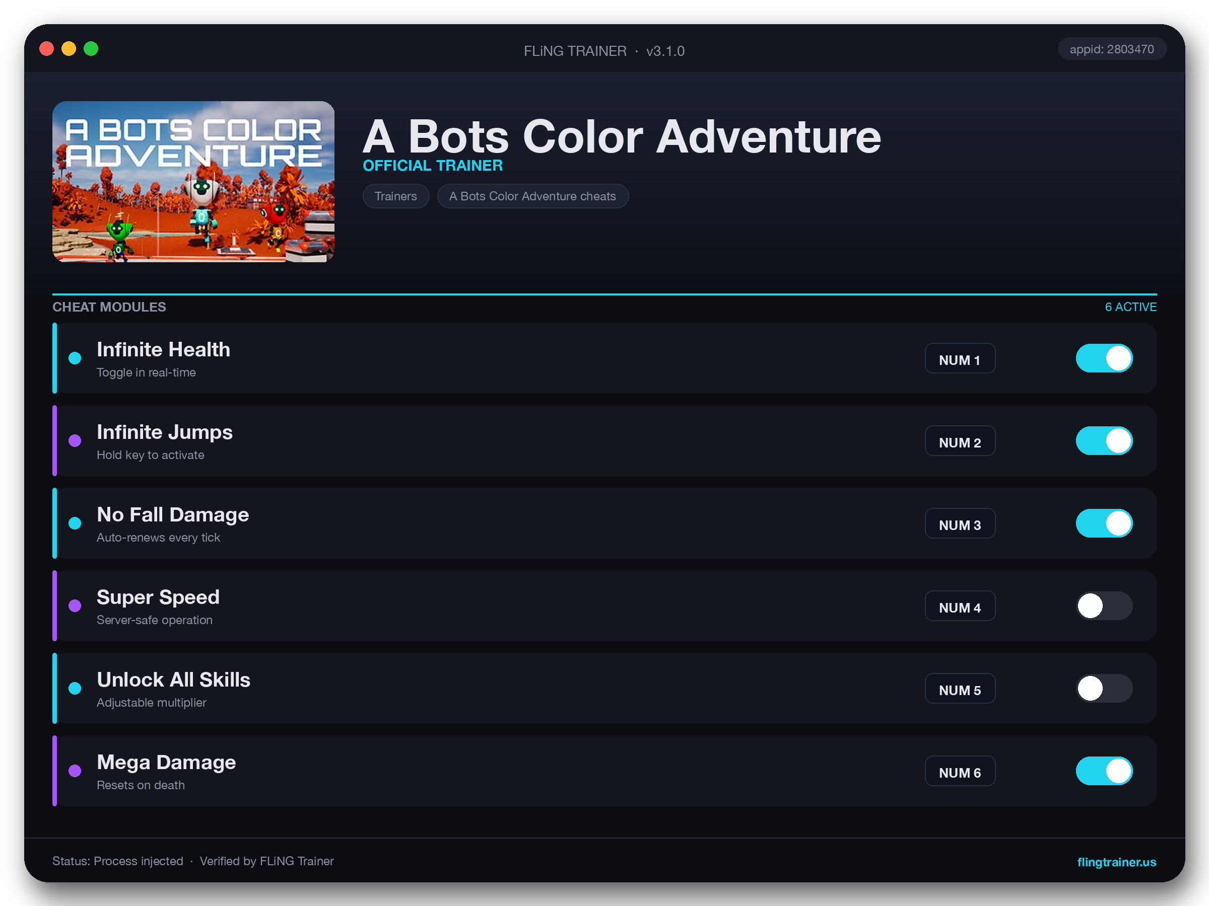 A Bots Color Adventure Trainer interface
