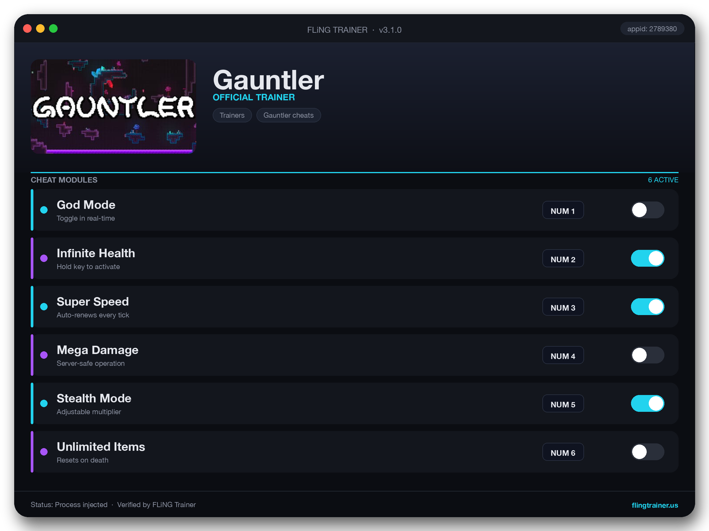 Gauntler Trainer interface