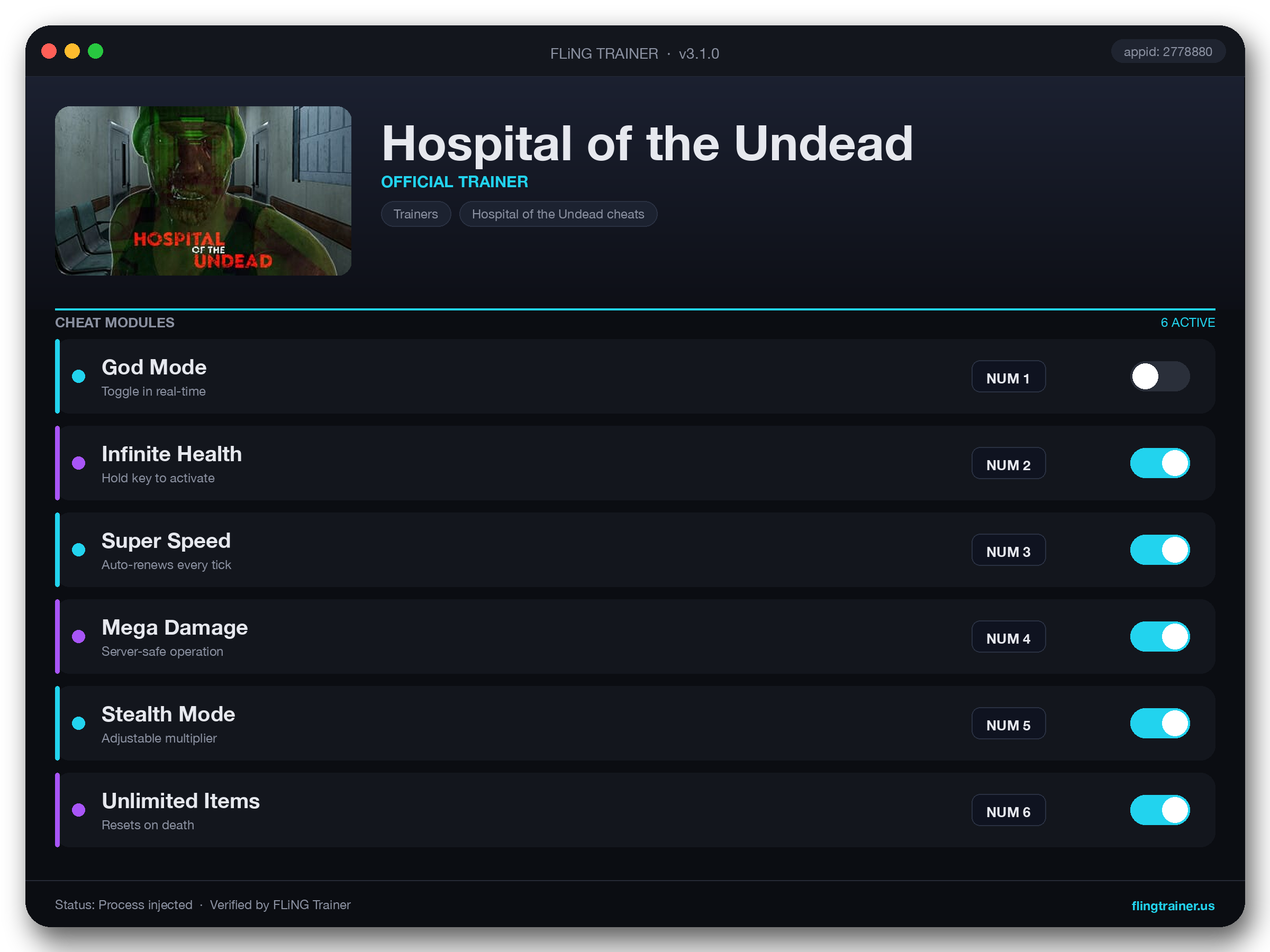 Hospital of the Undead Trainer interface