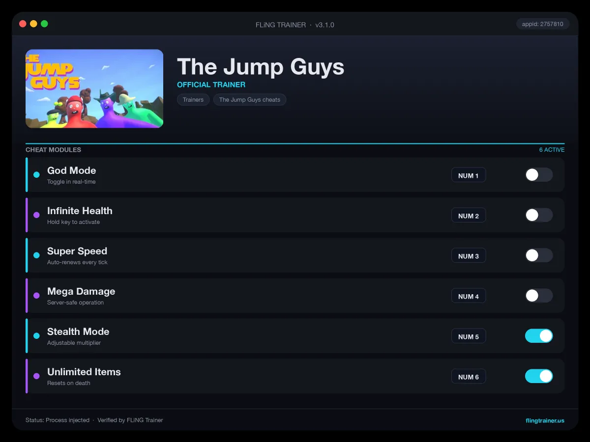 The Jump Guys Trainer interface
