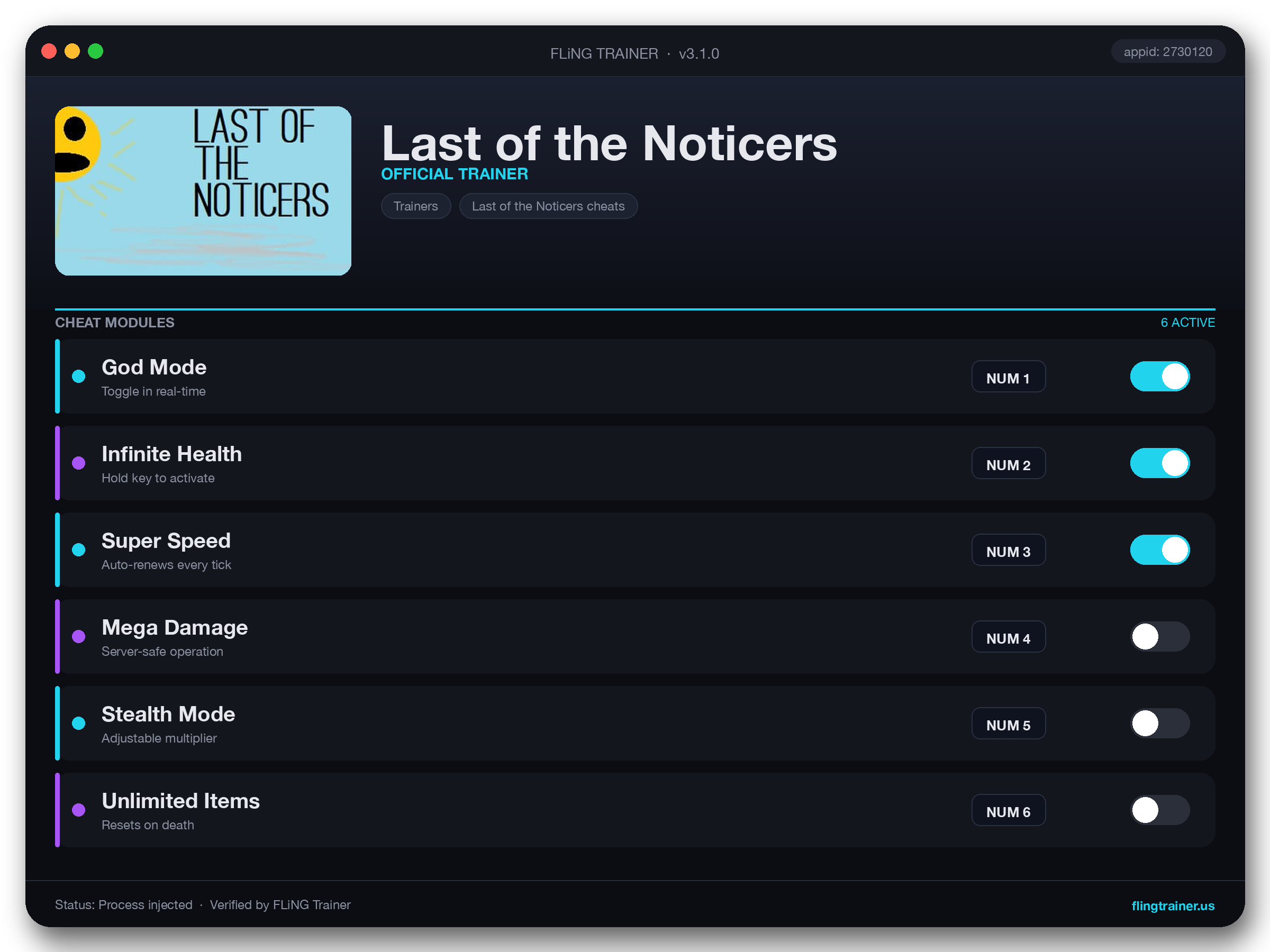 Last of the Noticers Trainer interface
