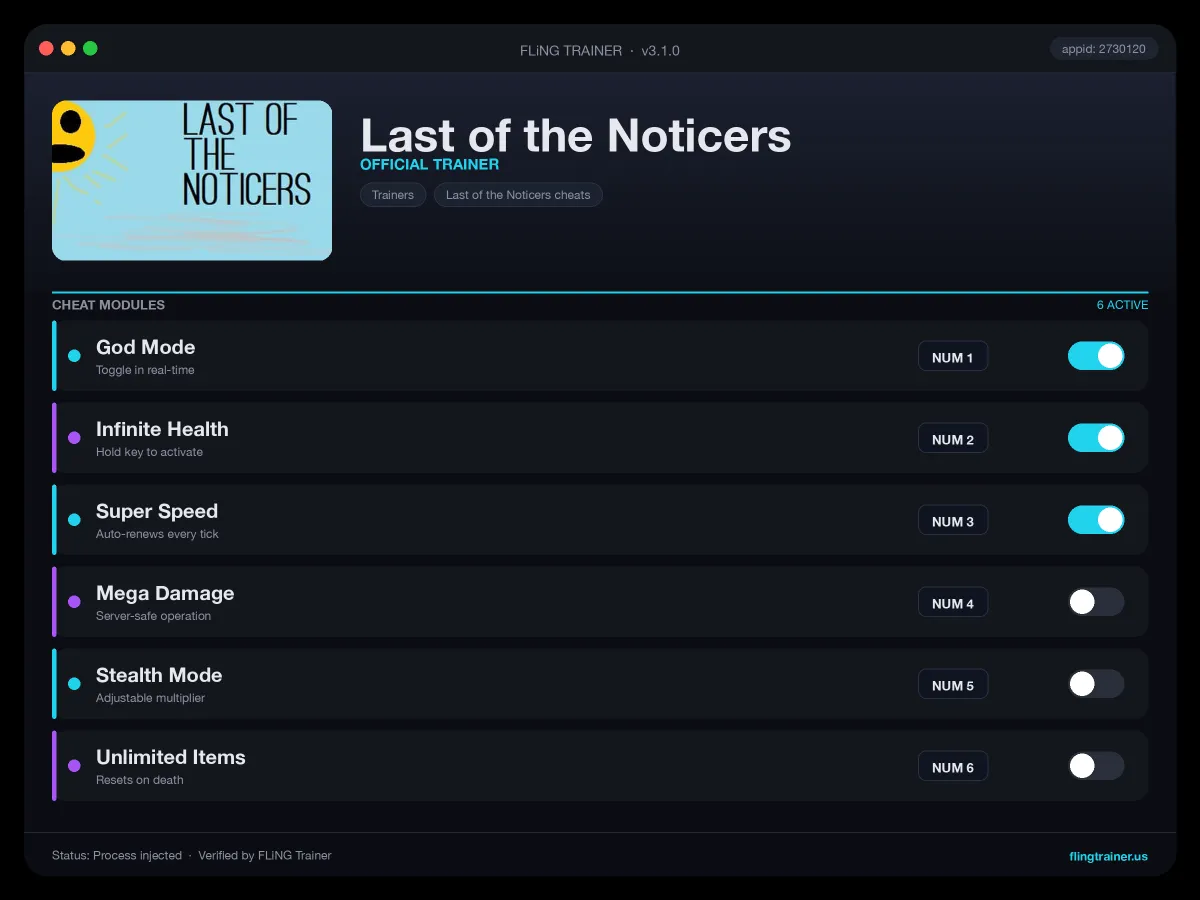 Last of the Noticers Trainer interface