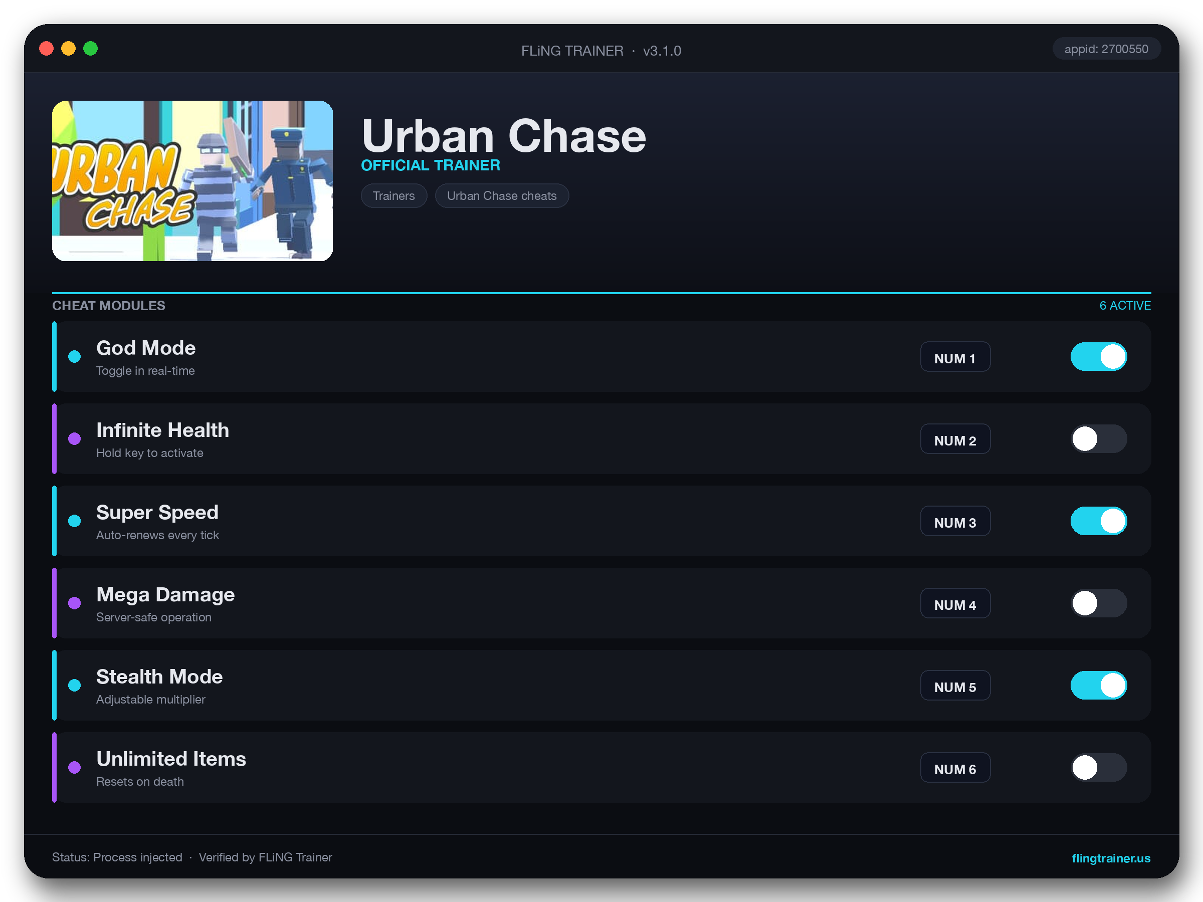 Urban Chase Trainer interface