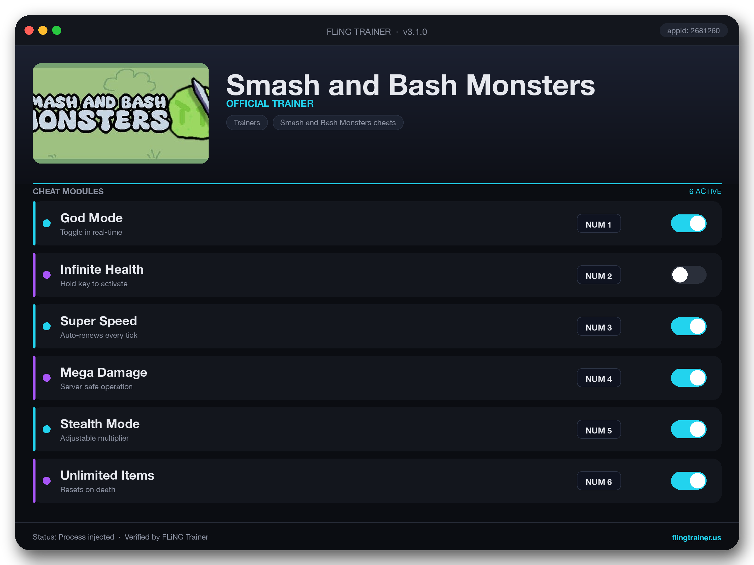 Smash and Bash Monsters Trainer interface
