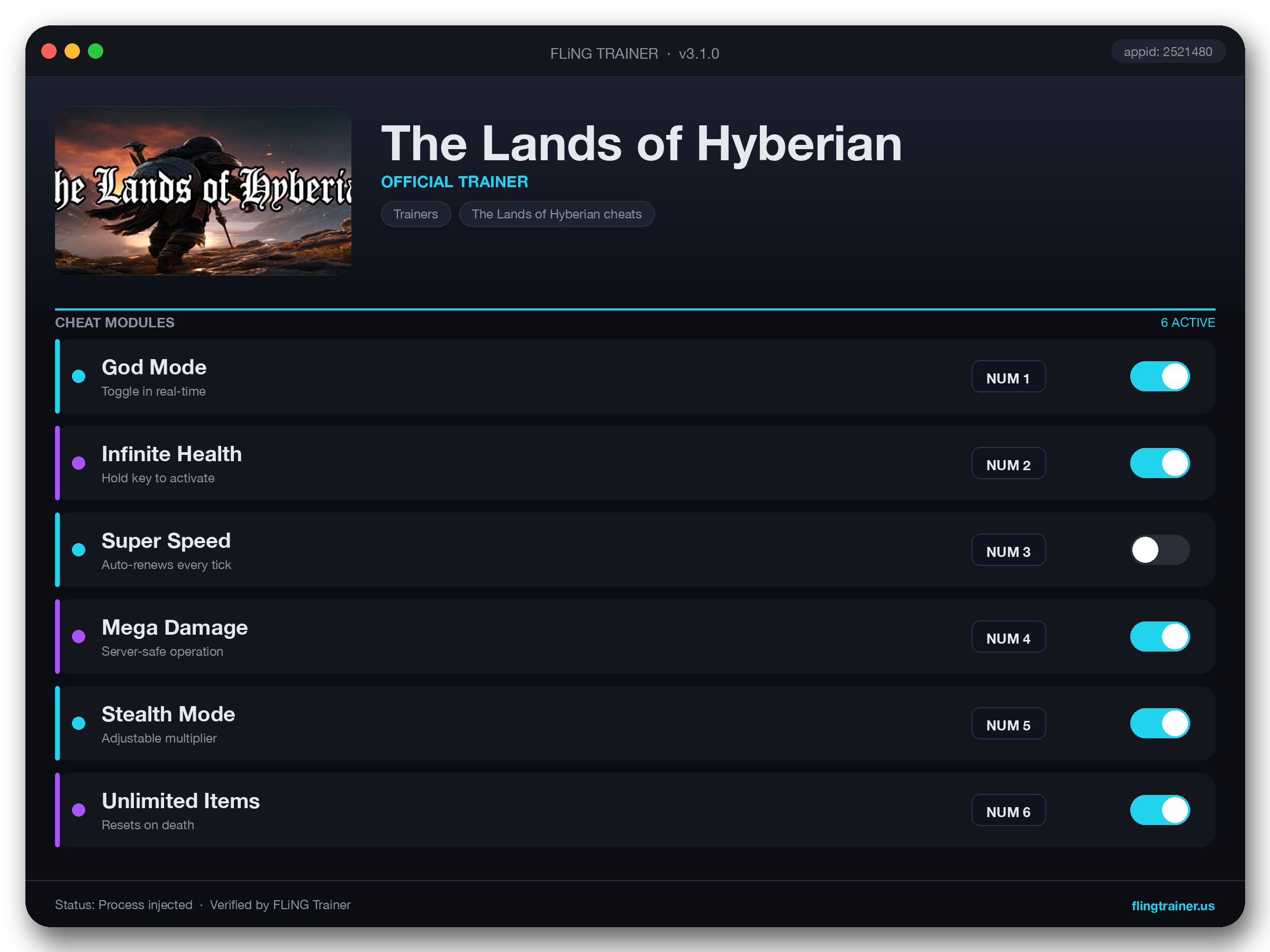 The Lands of Hyberian Trainer interface