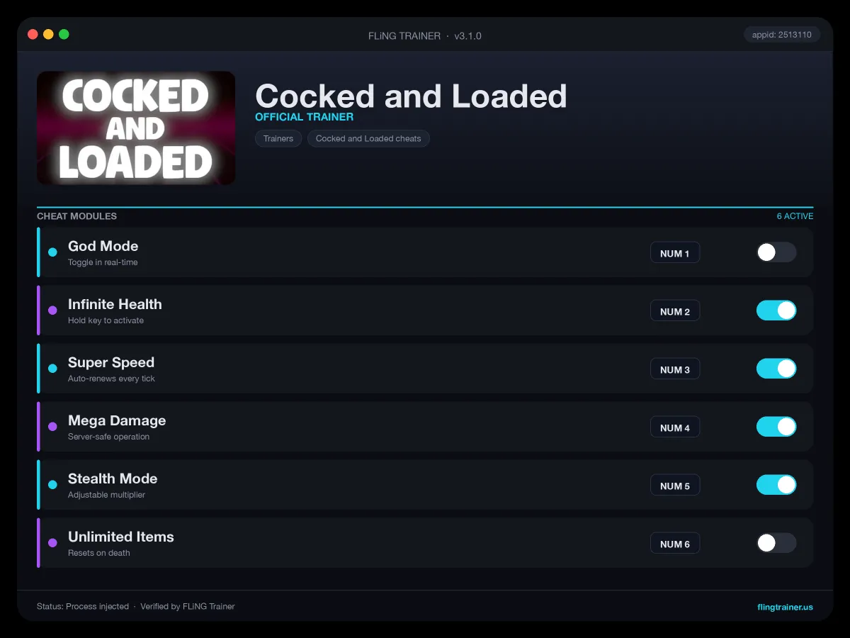 Cocked and Loaded Trainer interface