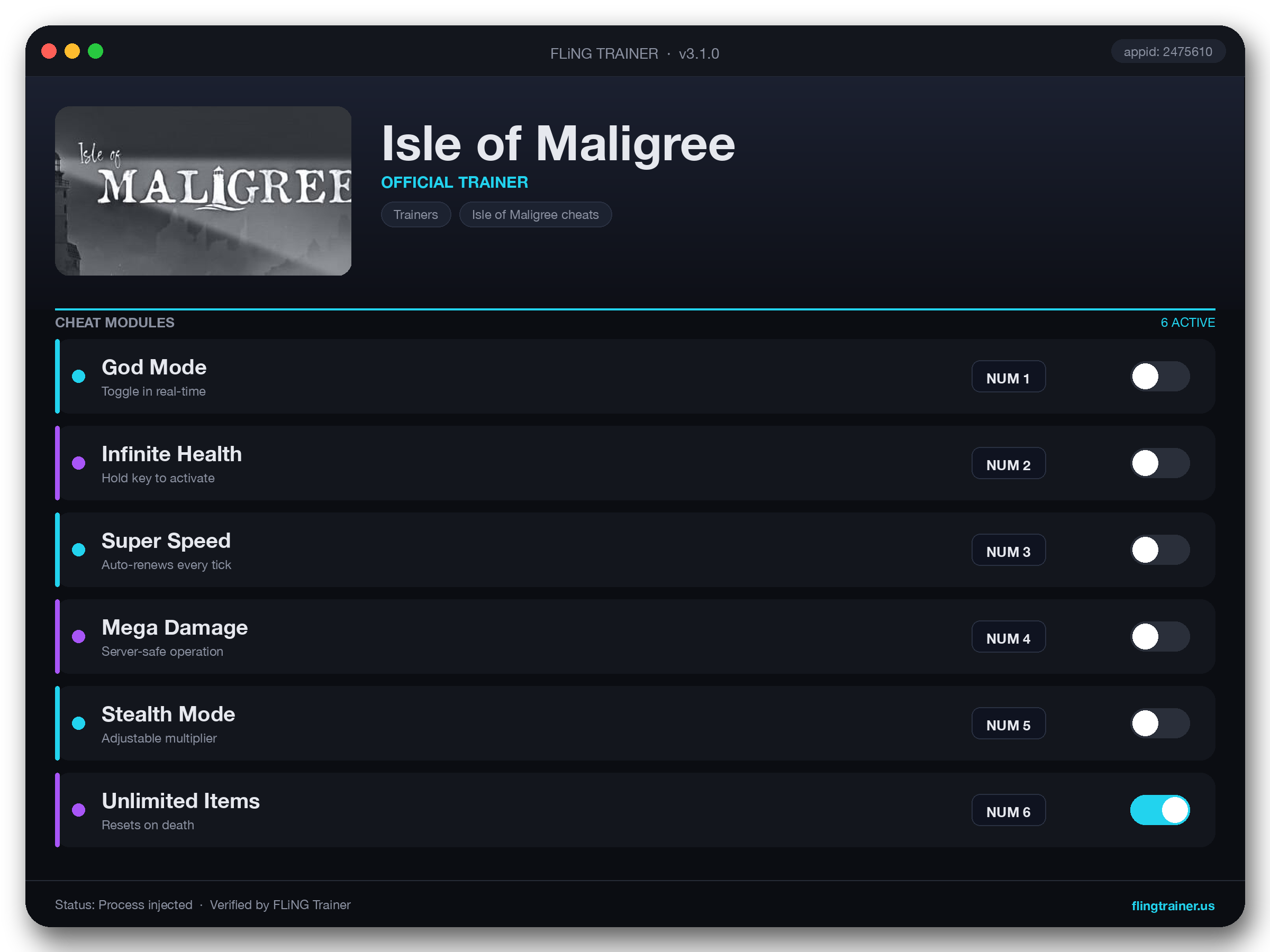 Isle of Maligree Trainer interface