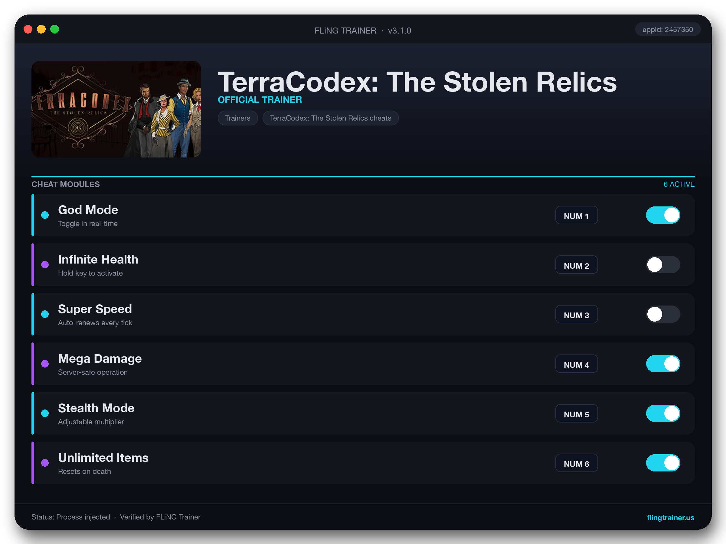 TerraCodex: The Stolen Relics Trainer interface