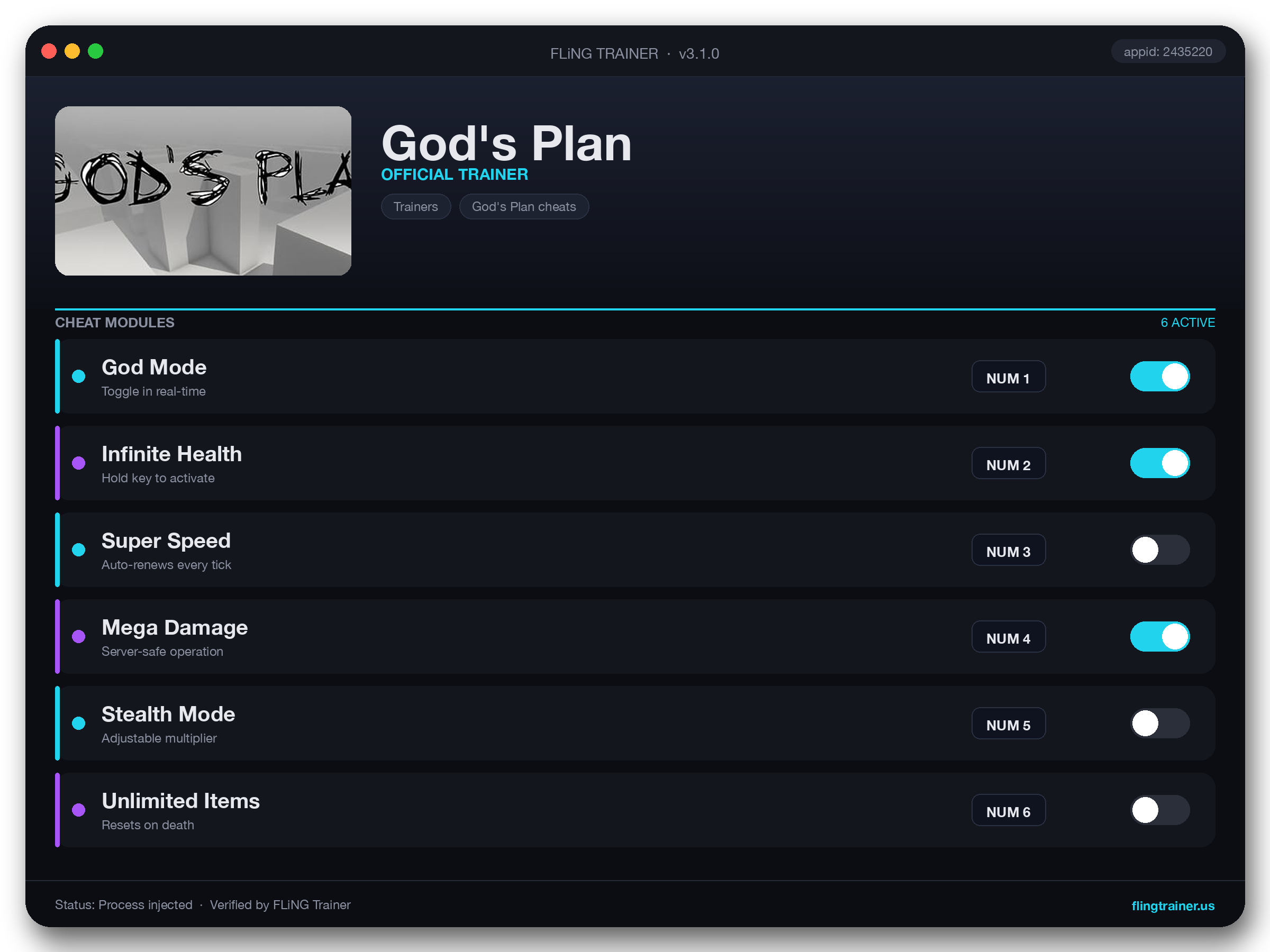 God's Plan Trainer interface