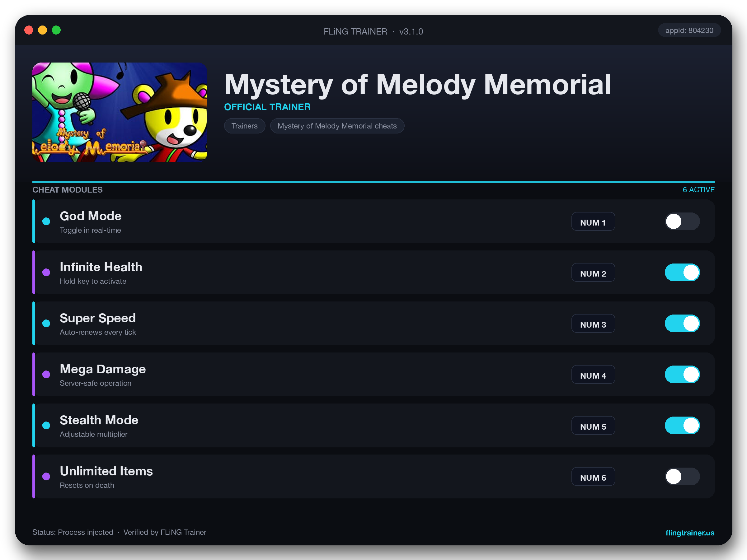Mystery of Melody Memorial Trainer interface