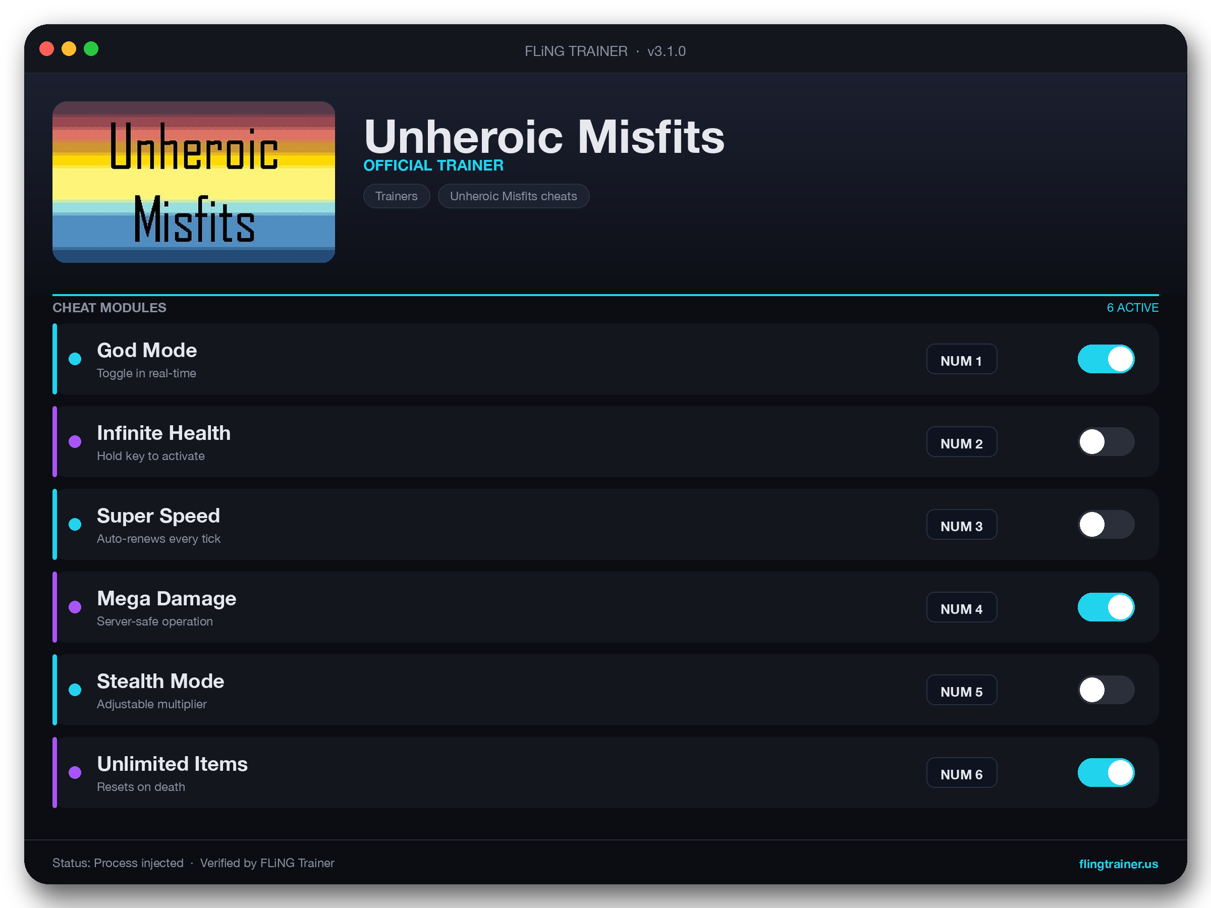 Unheroic Misfits Trainer interface