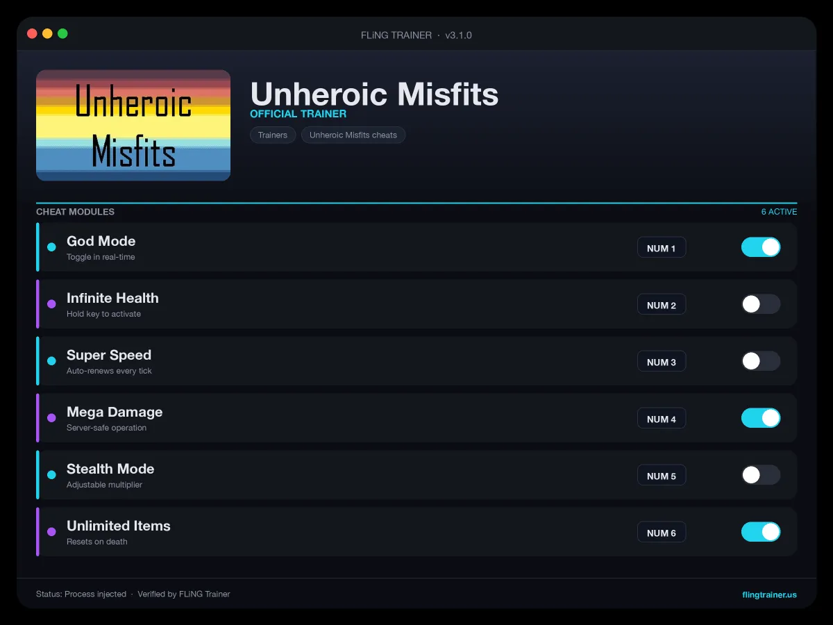 Unheroic Misfits Trainer interface