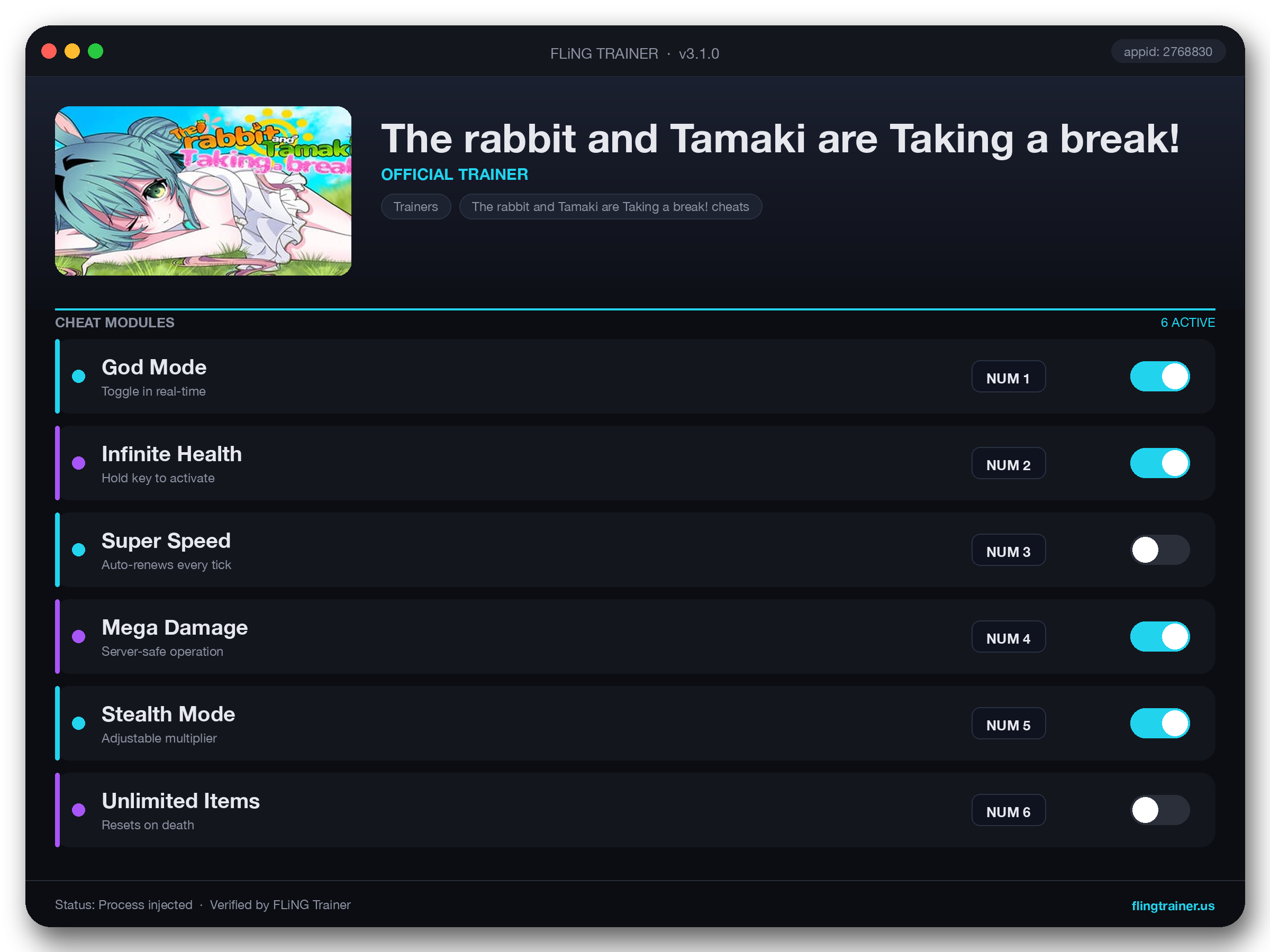 The rabbit and Tamaki are Taking a break! Trainer interface