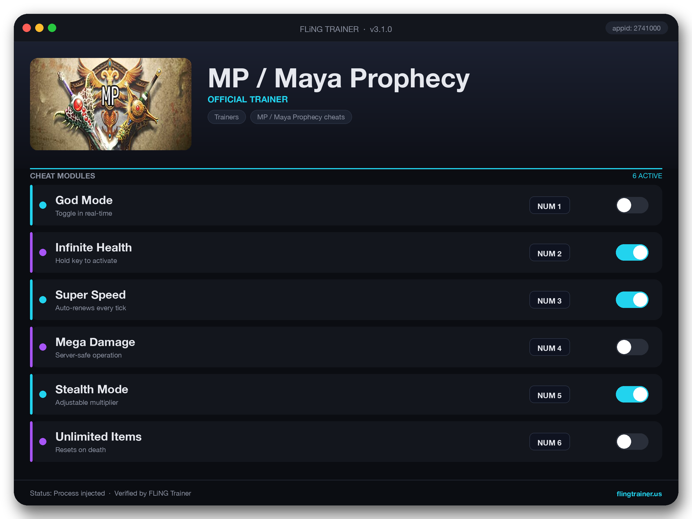 MP / Maya Prophecy Trainer interface
