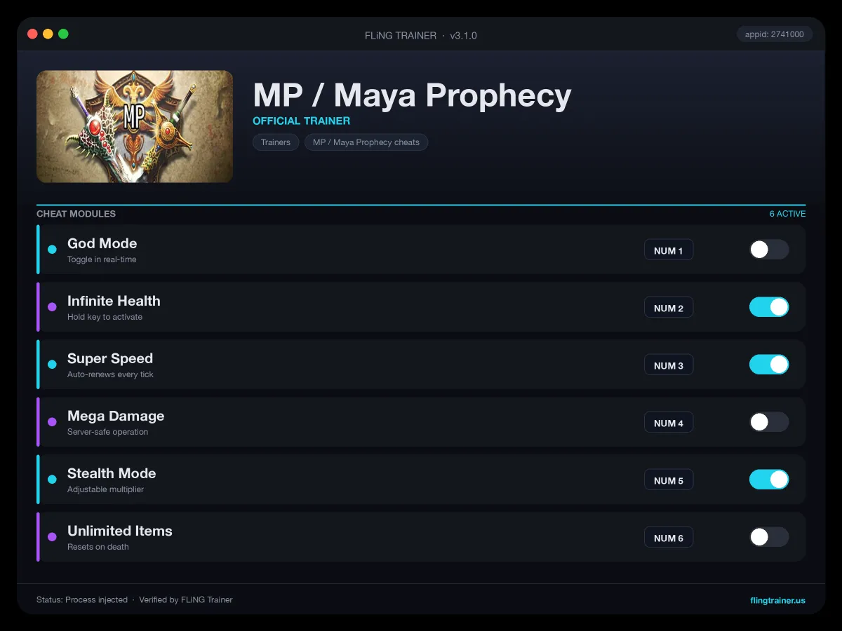 MP / Maya Prophecy Trainer interface