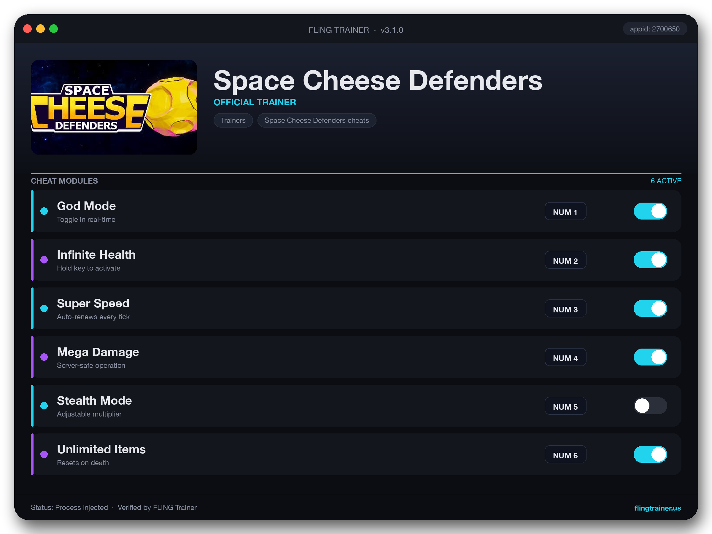 Space Cheese Defenders Trainer interface