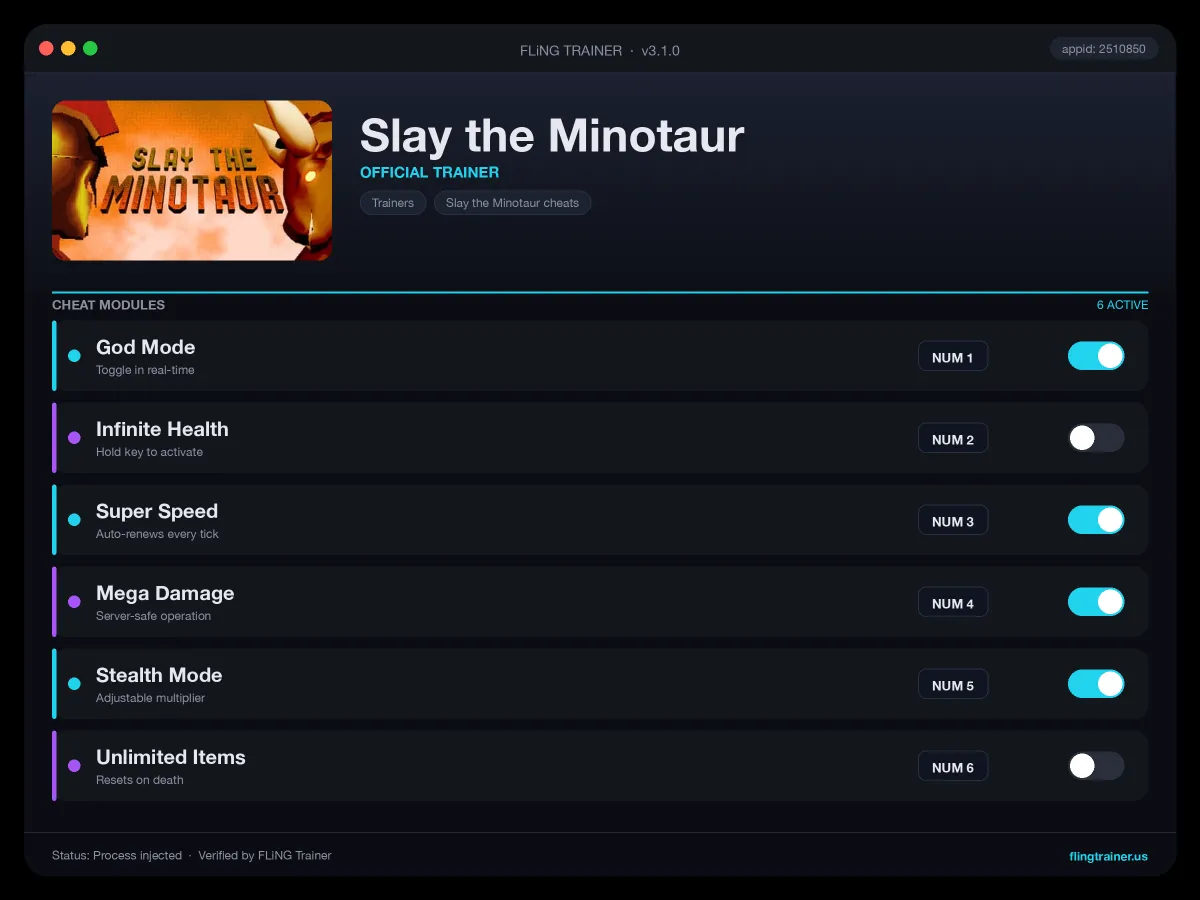 Slay the Minotaur Trainer interface
