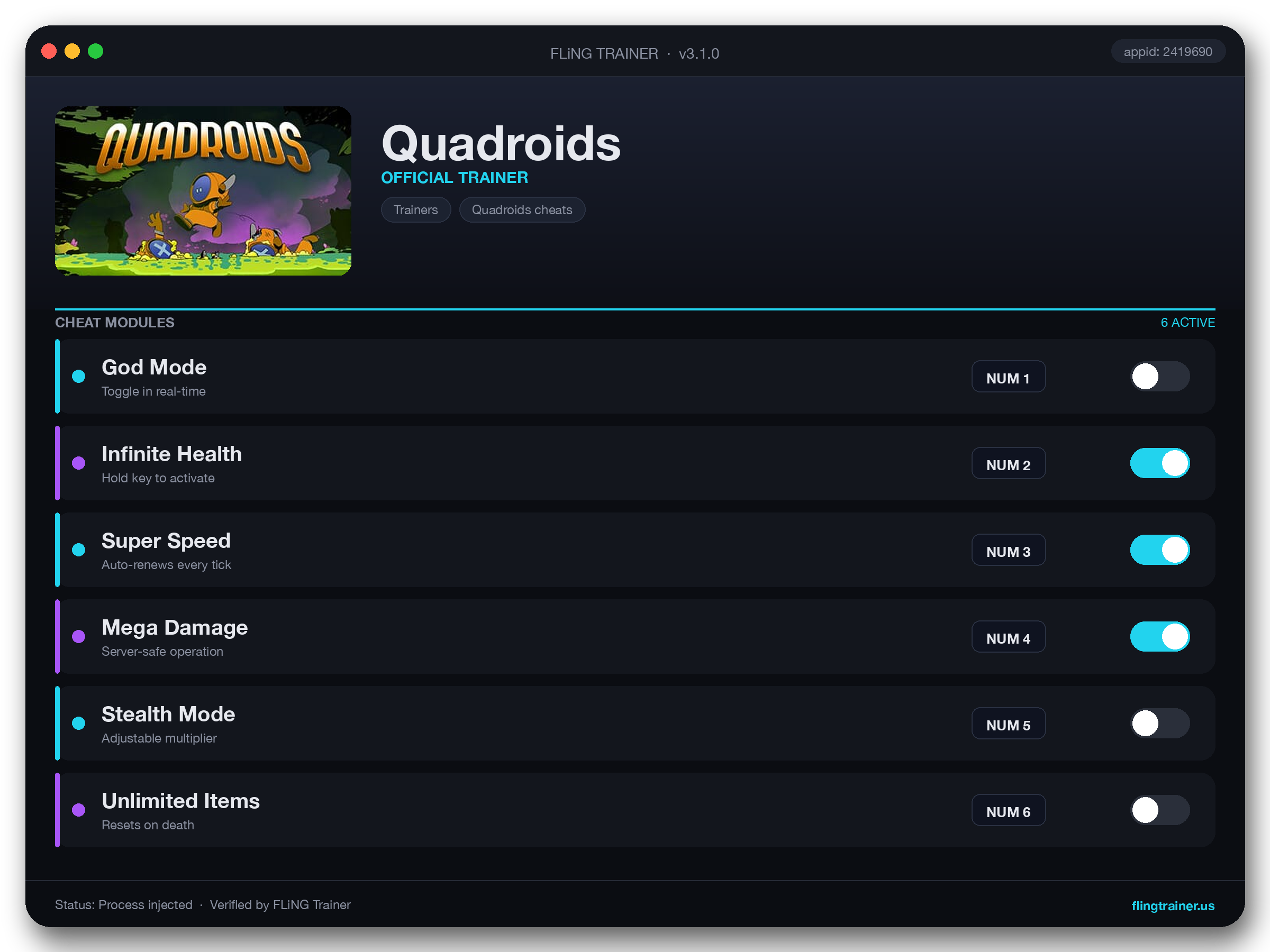 Quadroids Trainer interface