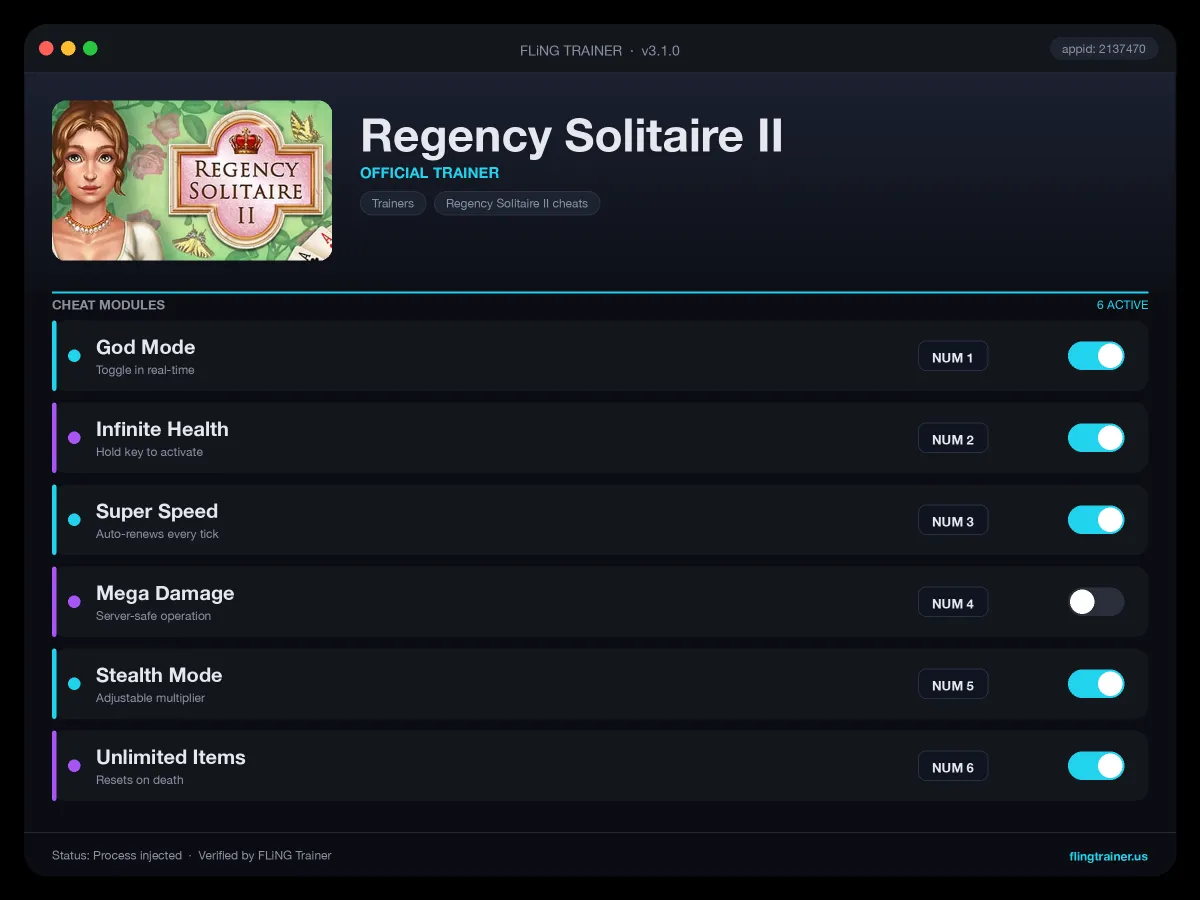 Regency Solitaire II Trainer interface