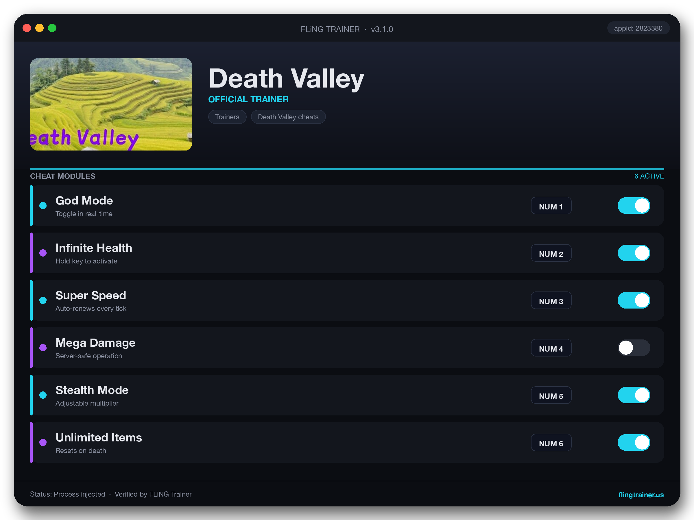 Death Valley Trainer interface