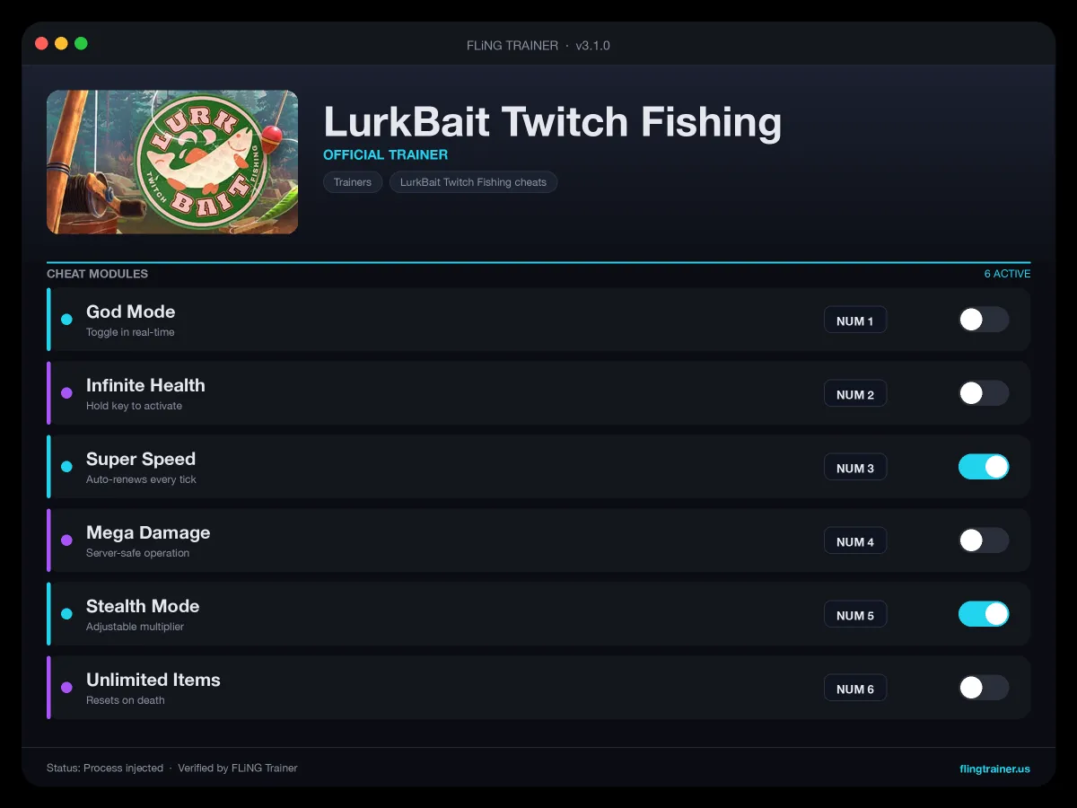 LurkBait Twitch Fishing Trainer interface