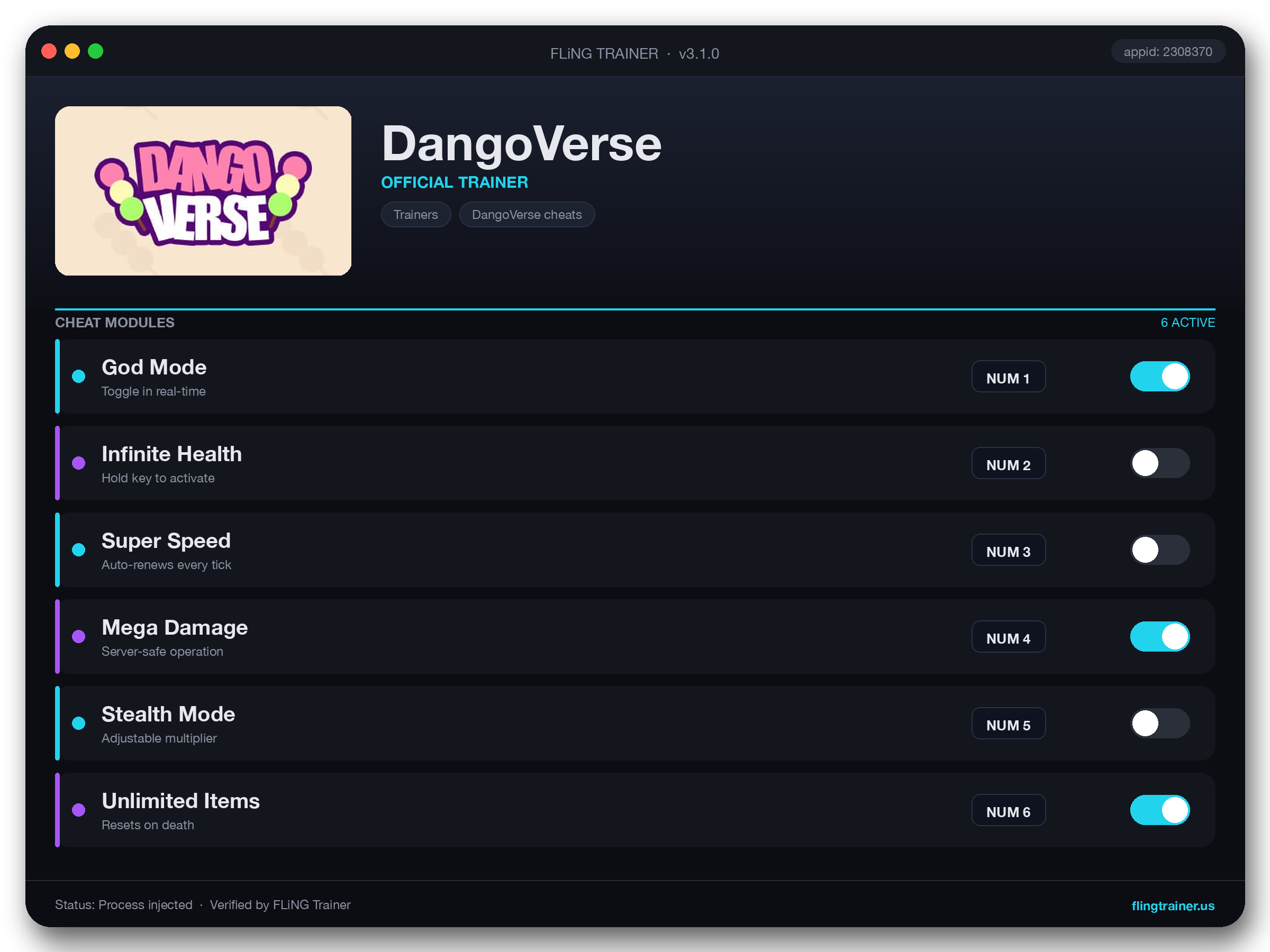 DangoVerse Trainer interface