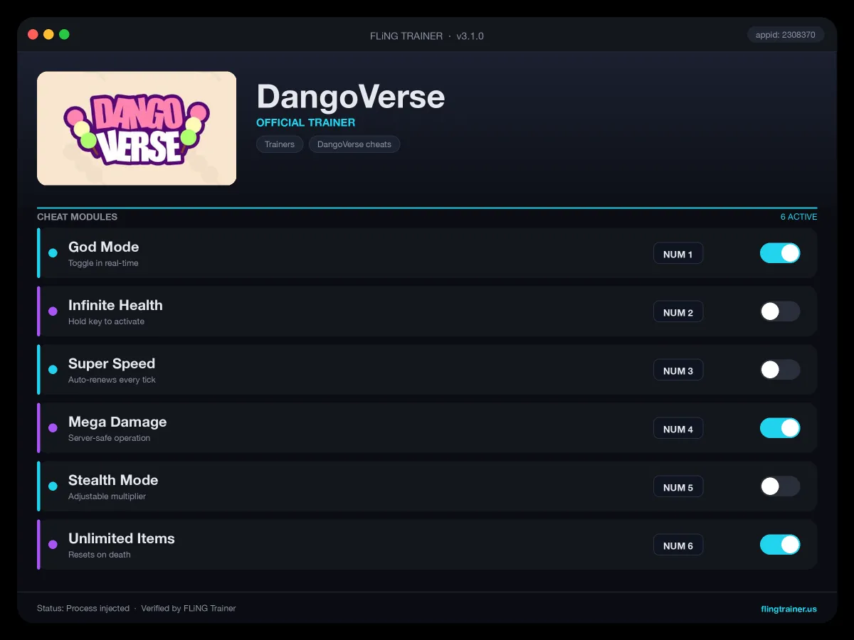 DangoVerse Trainer interface