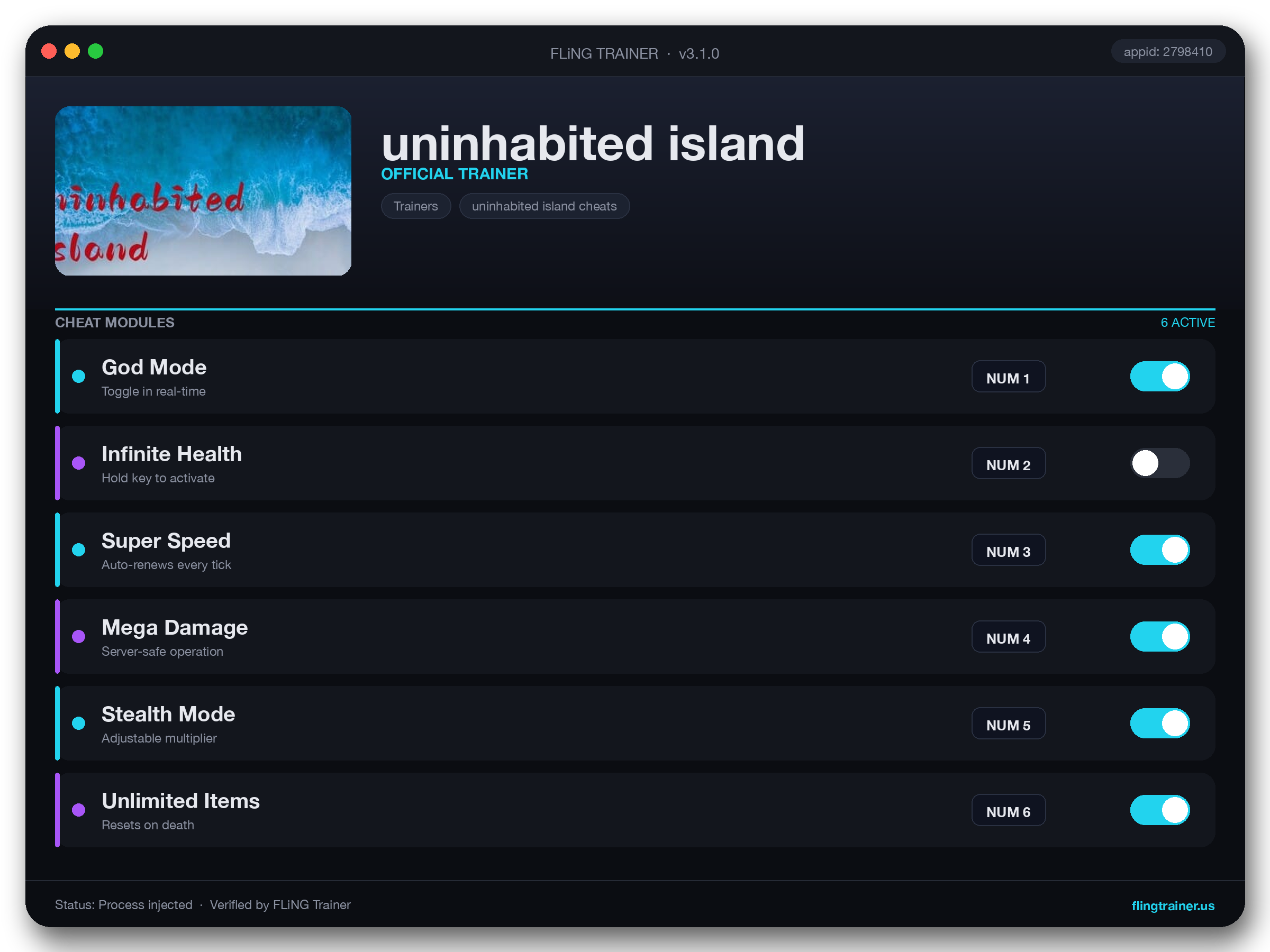uninhabited island Trainer interface