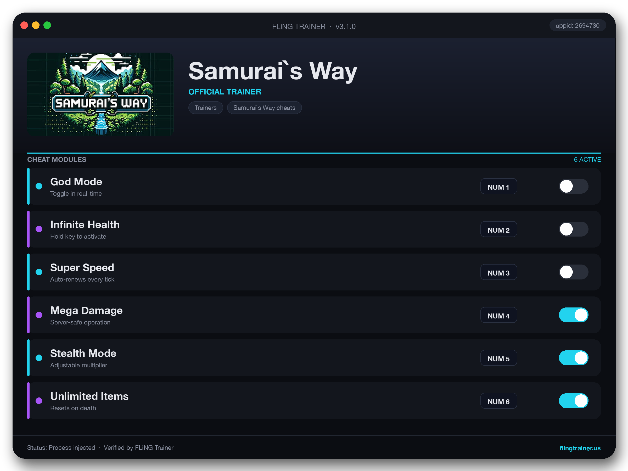 Samurai`s Way Trainer interface