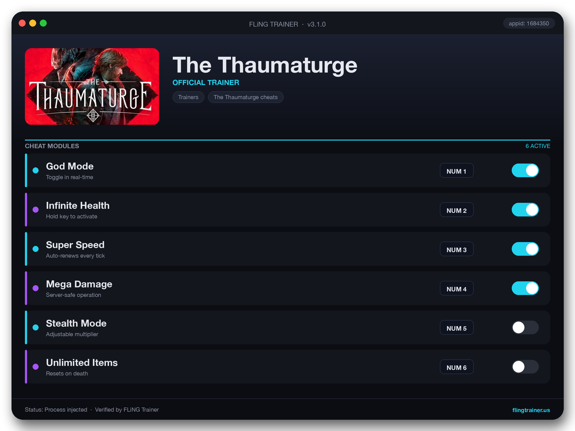 The Thaumaturge Trainer interface