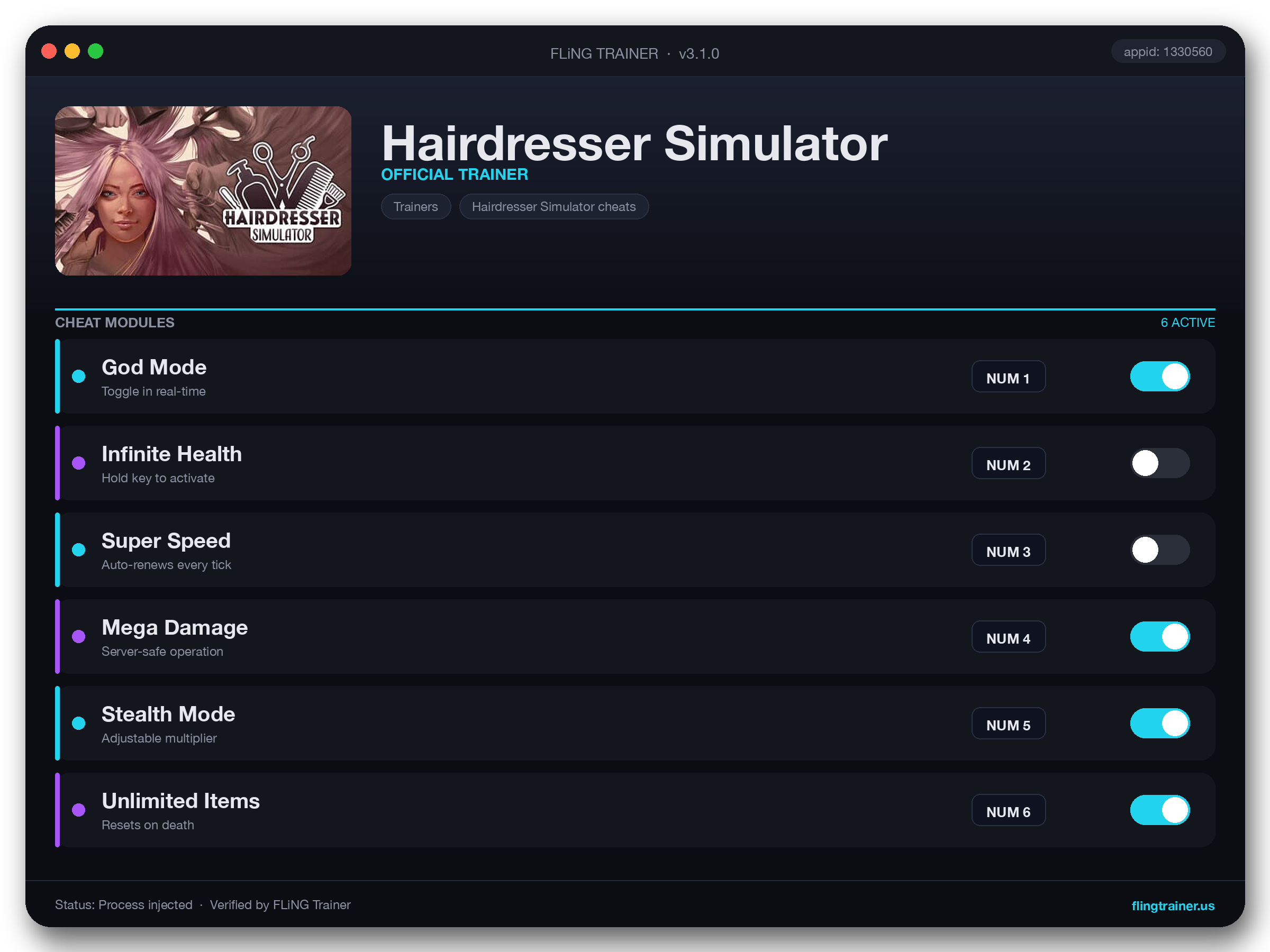 Hairdresser Simulator Trainer interface