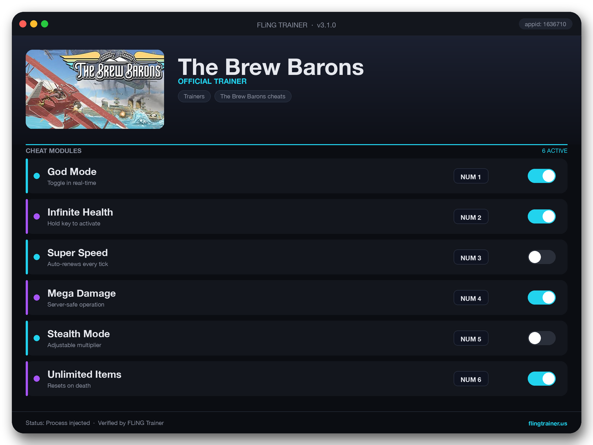 The Brew Barons Trainer interface