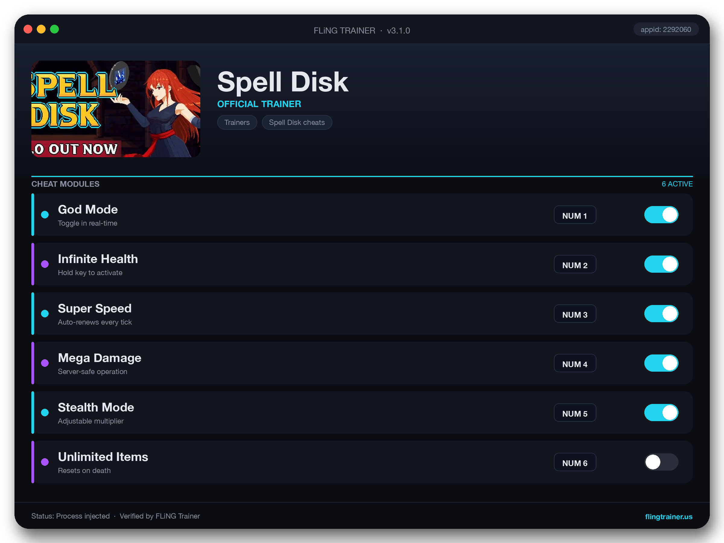 Spell Disk Trainer interface