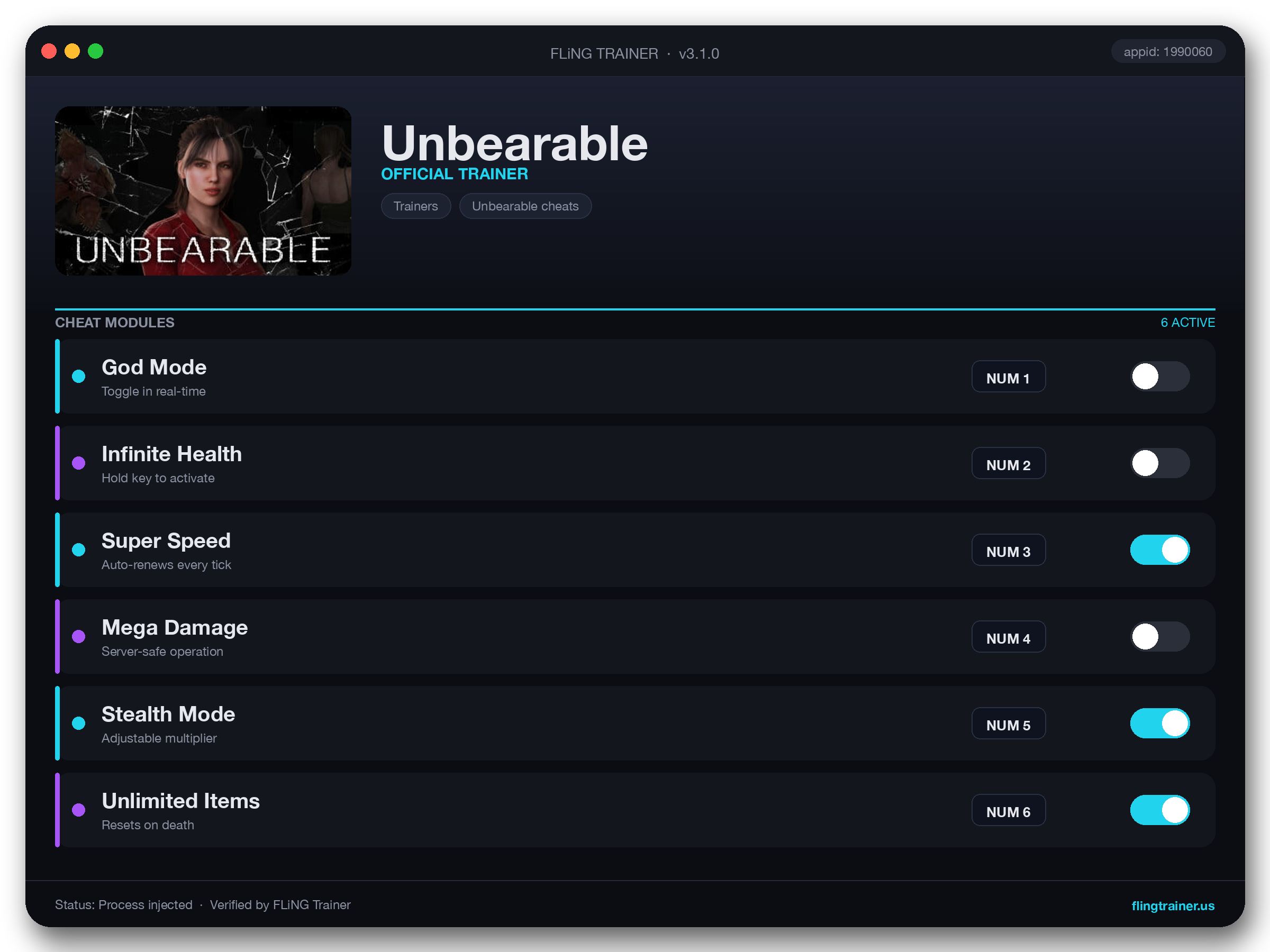 Unbearable Trainer interface