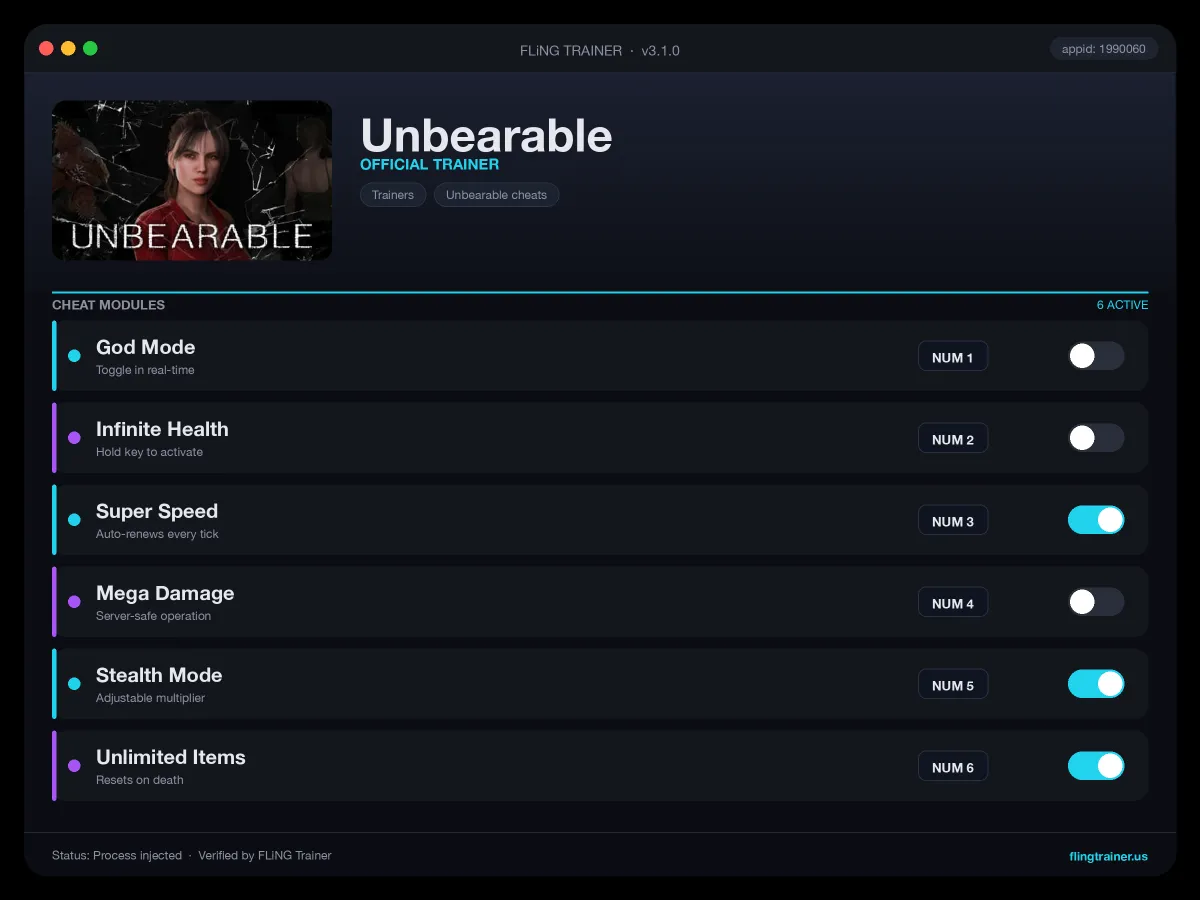 Unbearable Trainer interface