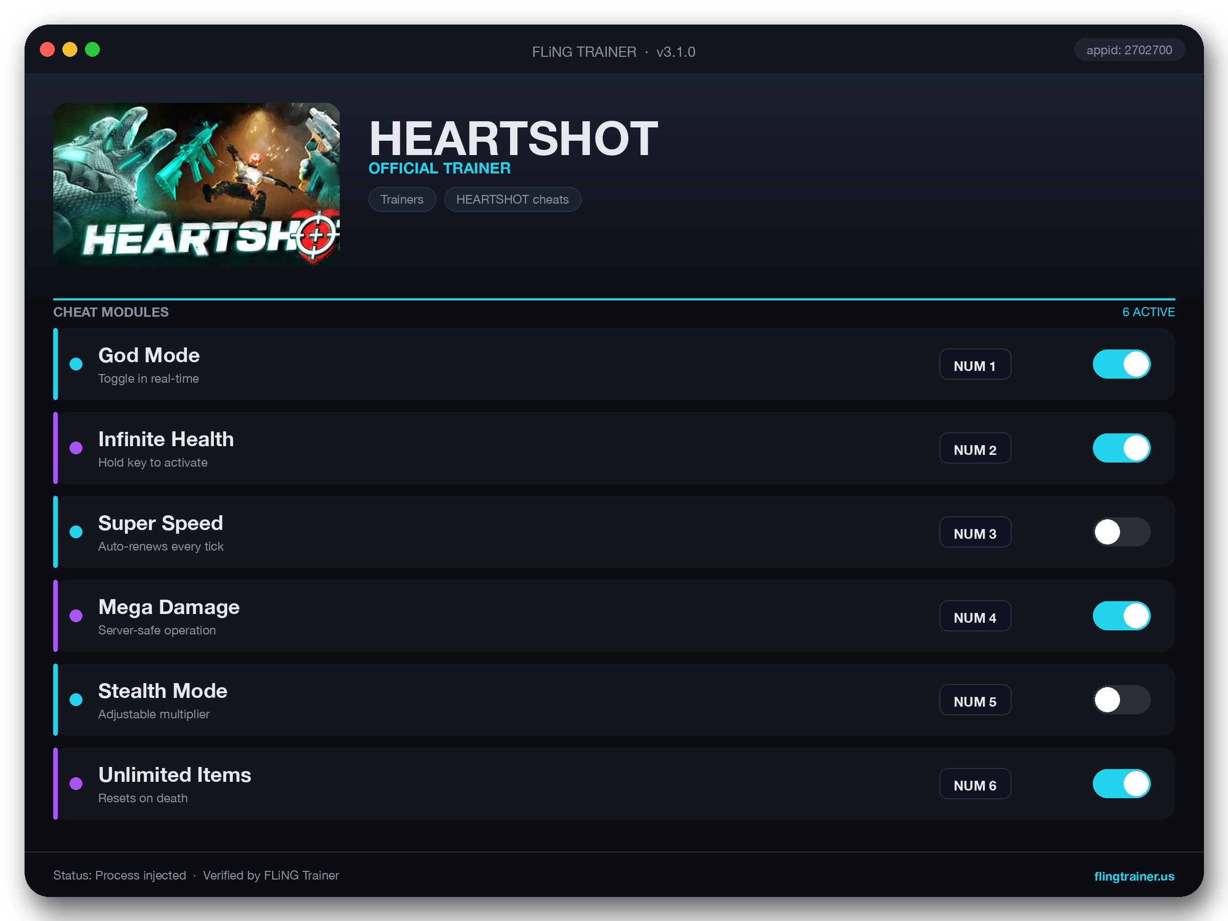 HEARTSHOT Trainer interface