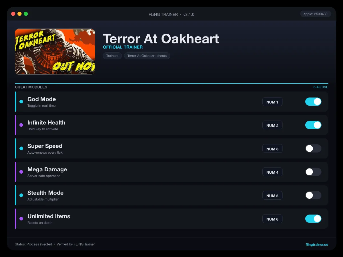 Terror At Oakheart Trainer interface