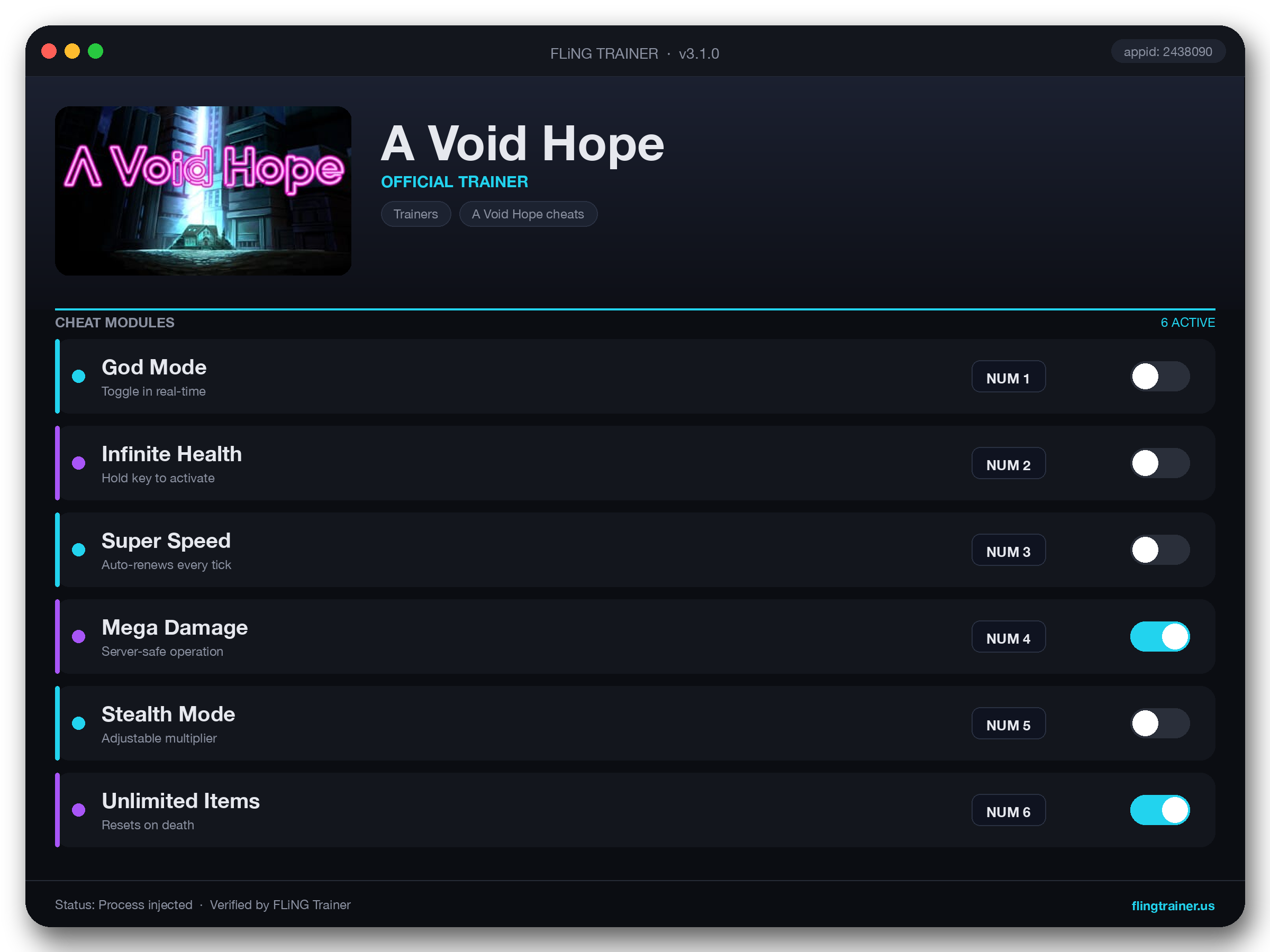 A Void Hope Trainer interface