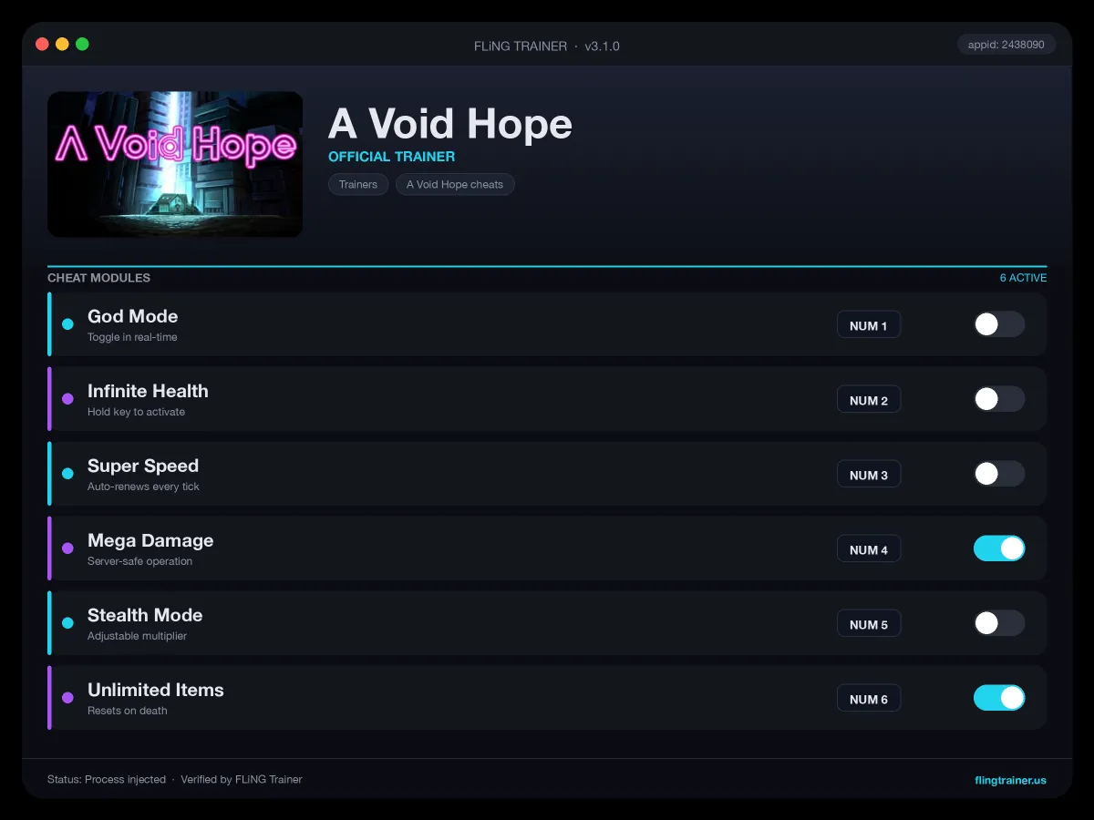 A Void Hope Trainer interface