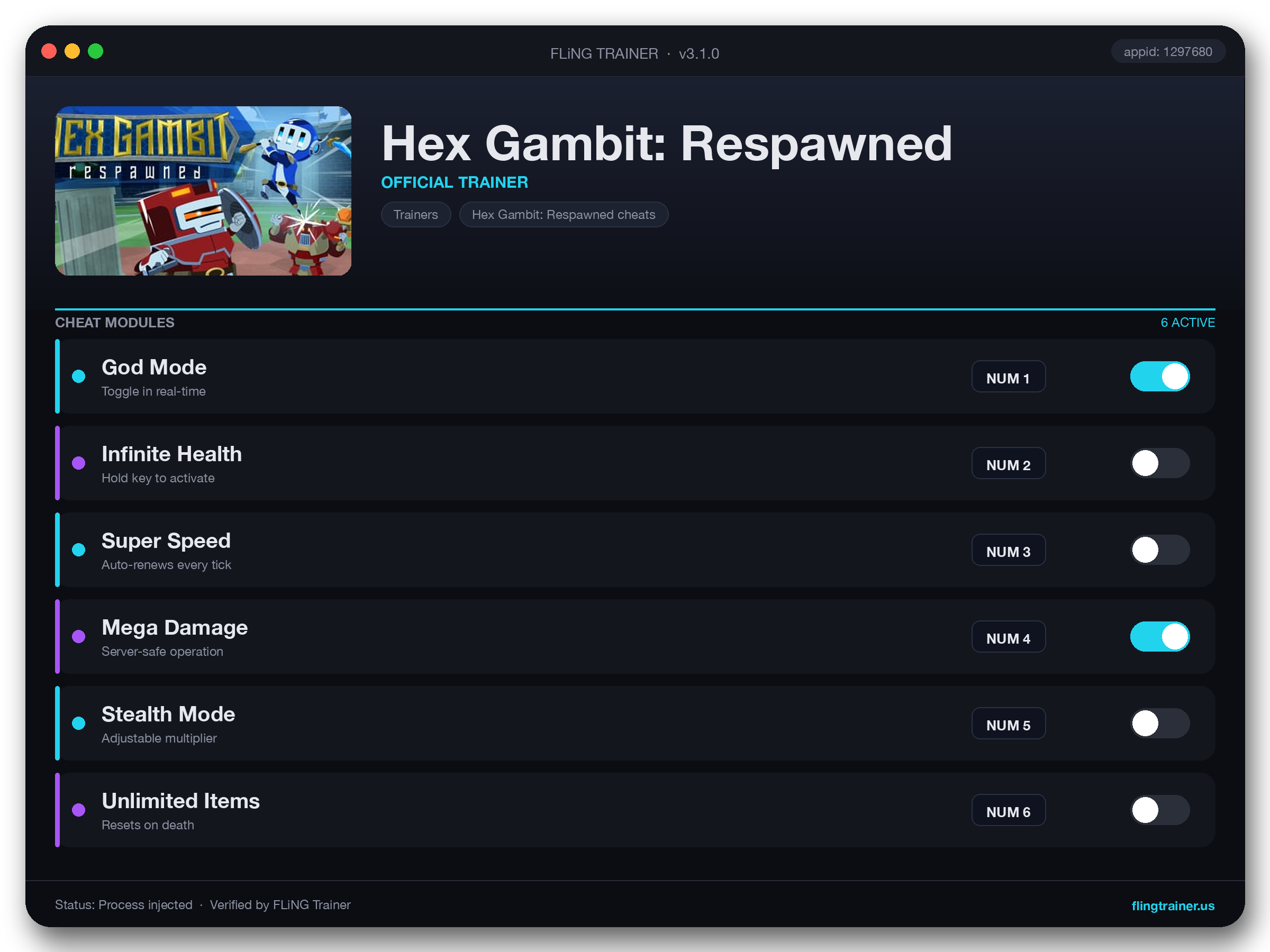 Hex Gambit: Respawned Trainer interface