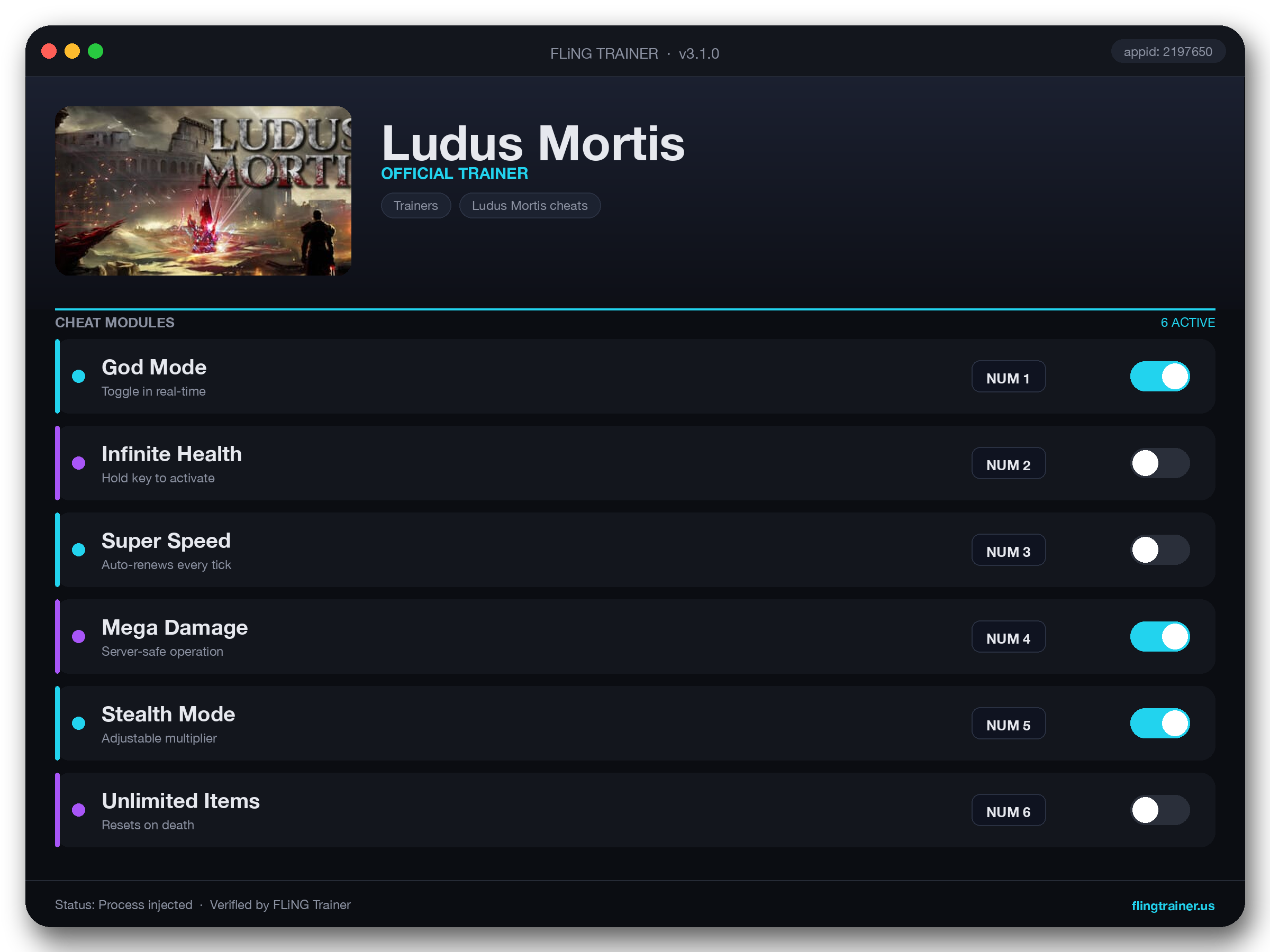 Ludus Mortis Trainer interface