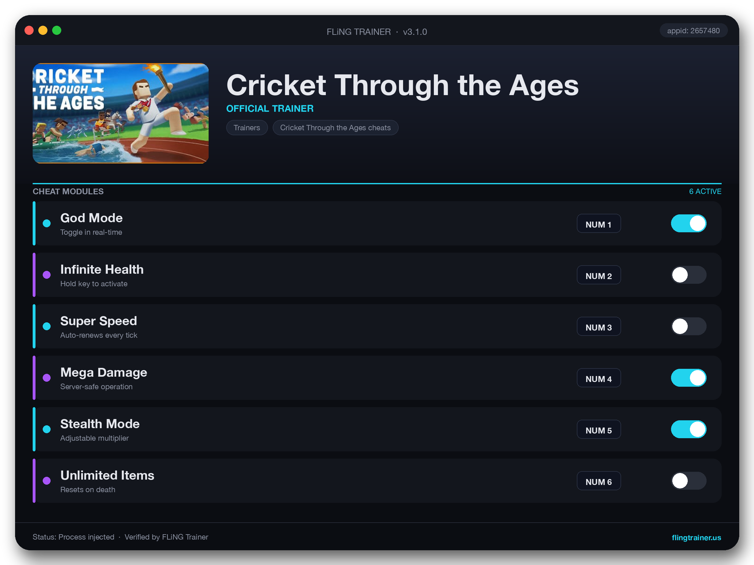 Cricket Through the Ages Trainer interface