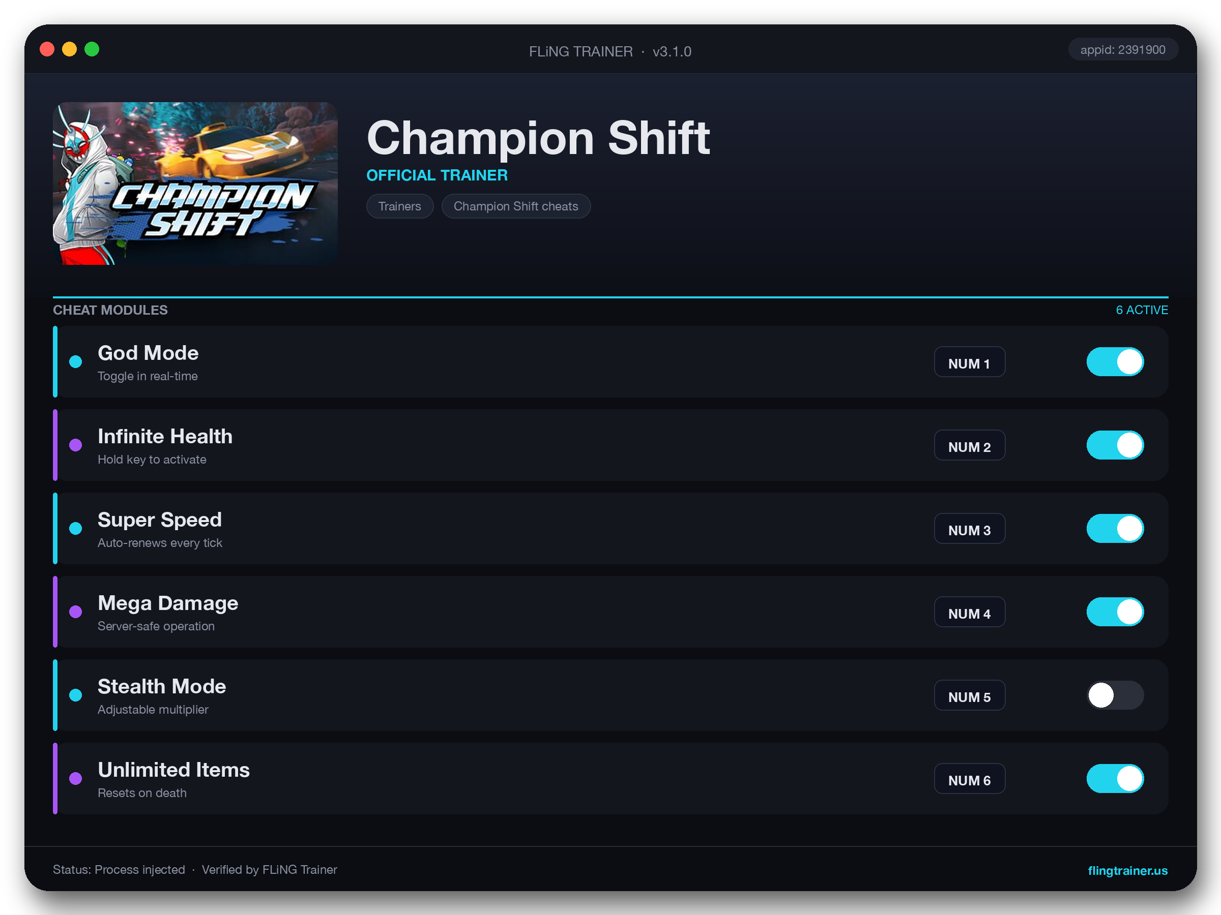 Champion Shift Trainer interface