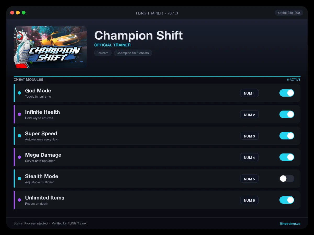 Champion Shift Trainer interface