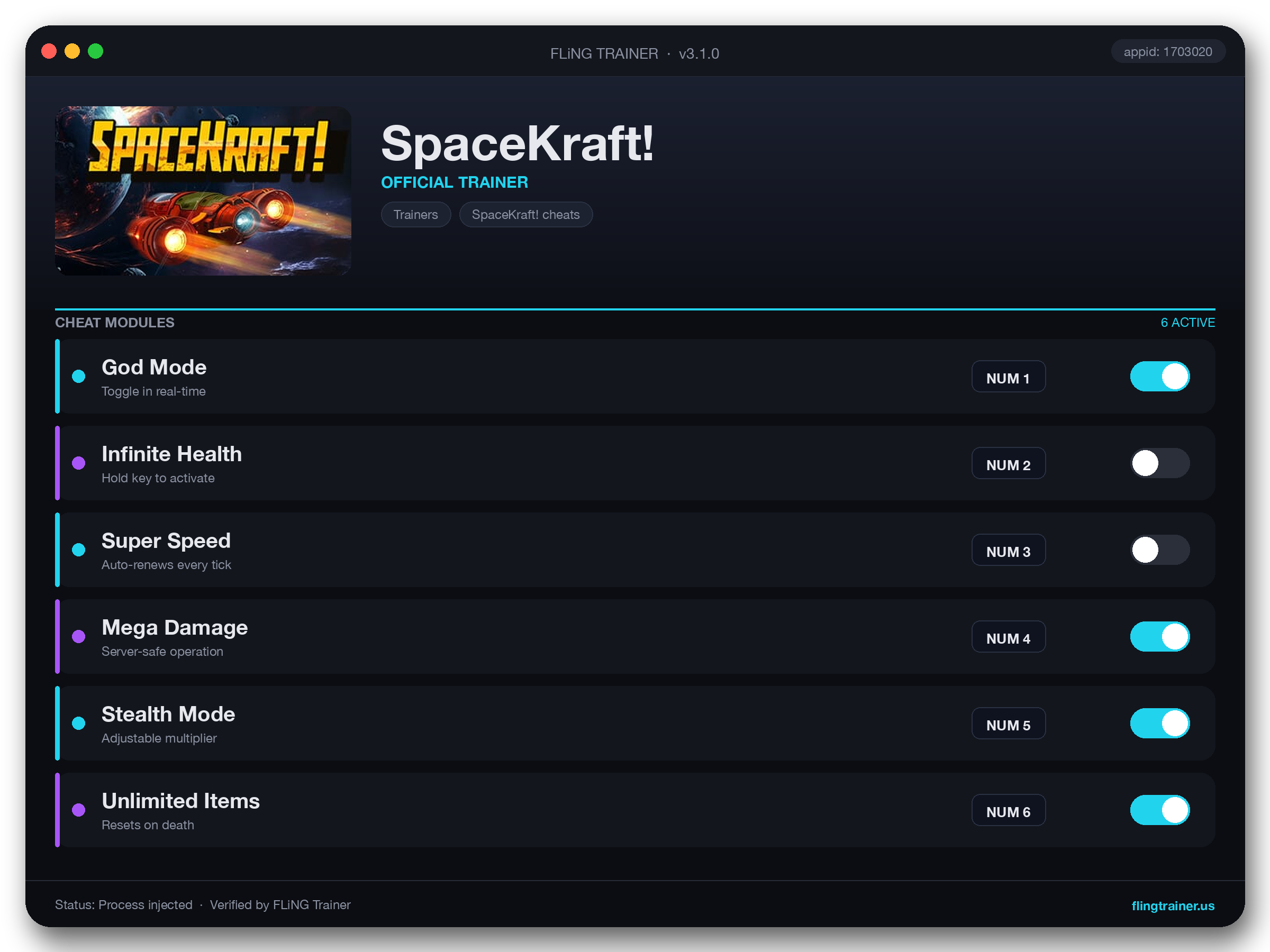 SpaceKraft! Trainer interface